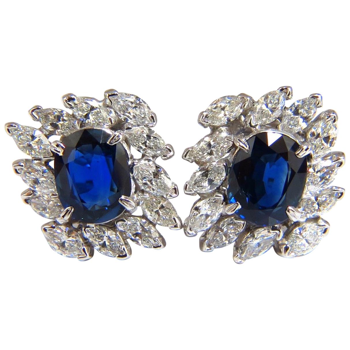 GIA Certified 11.16 Carat Natural Royal Blue Sapphire Diamond Earrings Platinum