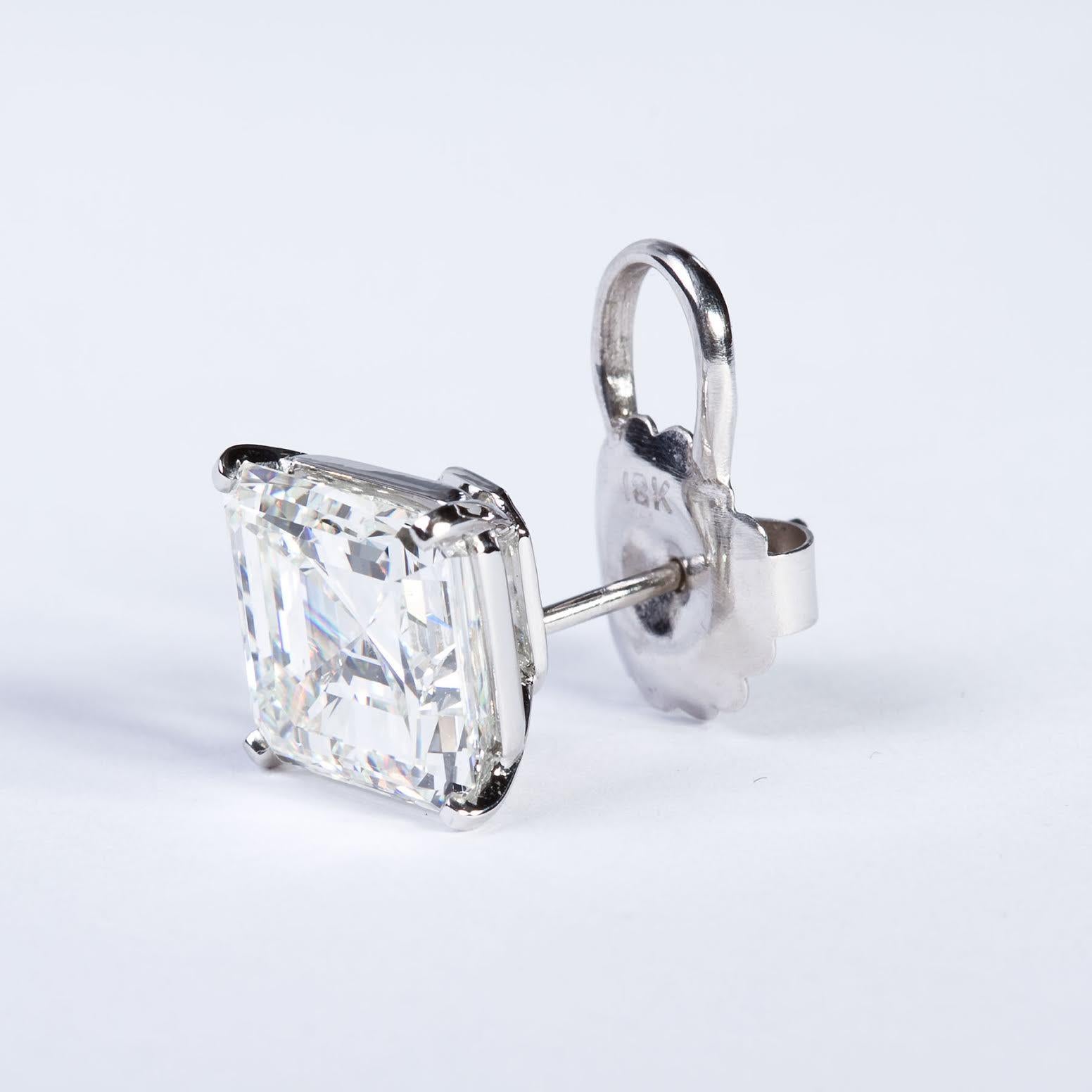 GIA Certified 11.18 Carat Asscher Cut Diamond Stud Earrings 3
