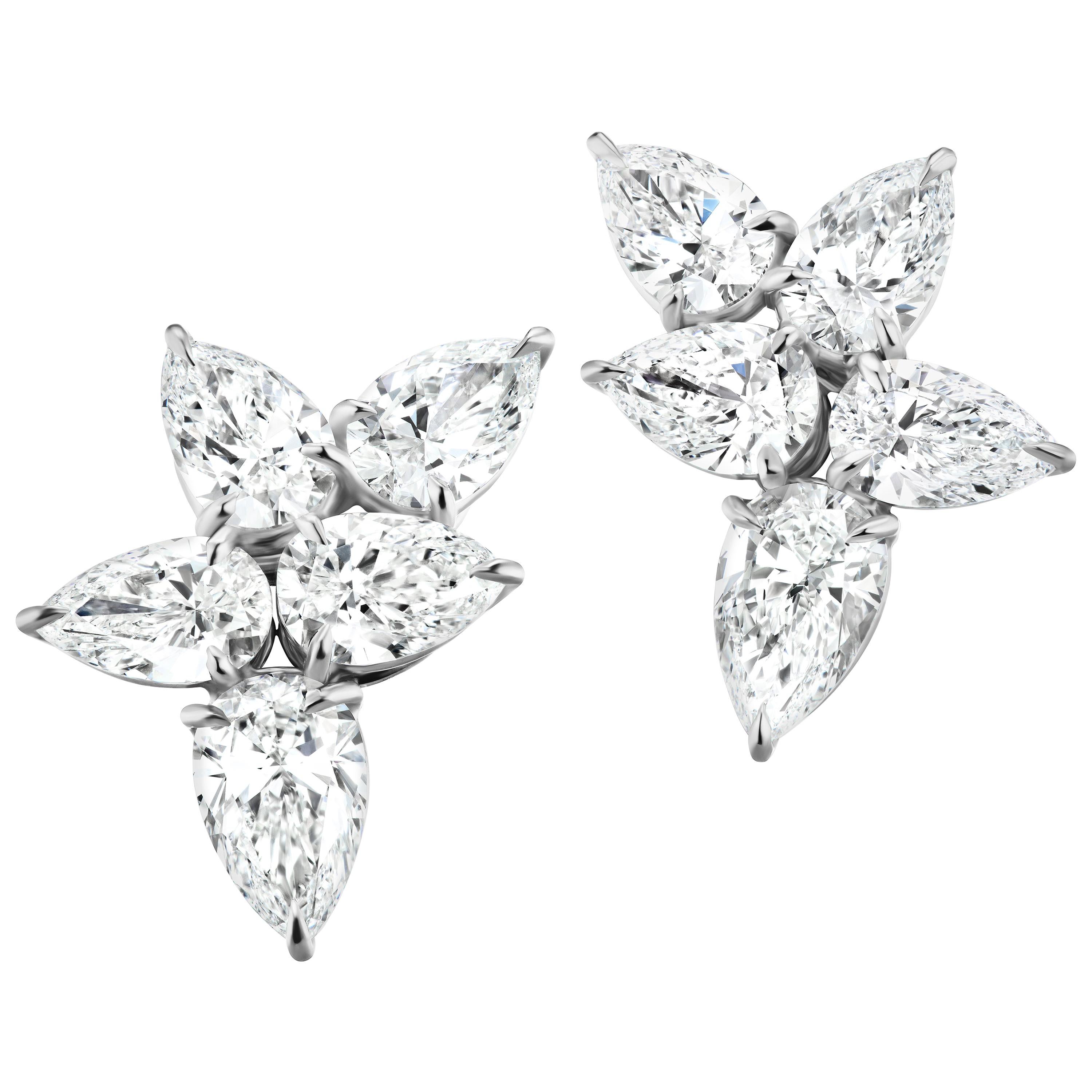 Boucles d'oreilles en grappe de diamants en forme de poire de 11,18 carats certifiés par le GIA