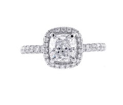 G.I.A. Certified 1.11ct Cushion Cut Diamond Halo Engagement Ring