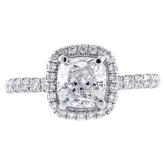 G.I.A. Certified 1.11ct Cushion Cut Diamond Halo Engagement Ring