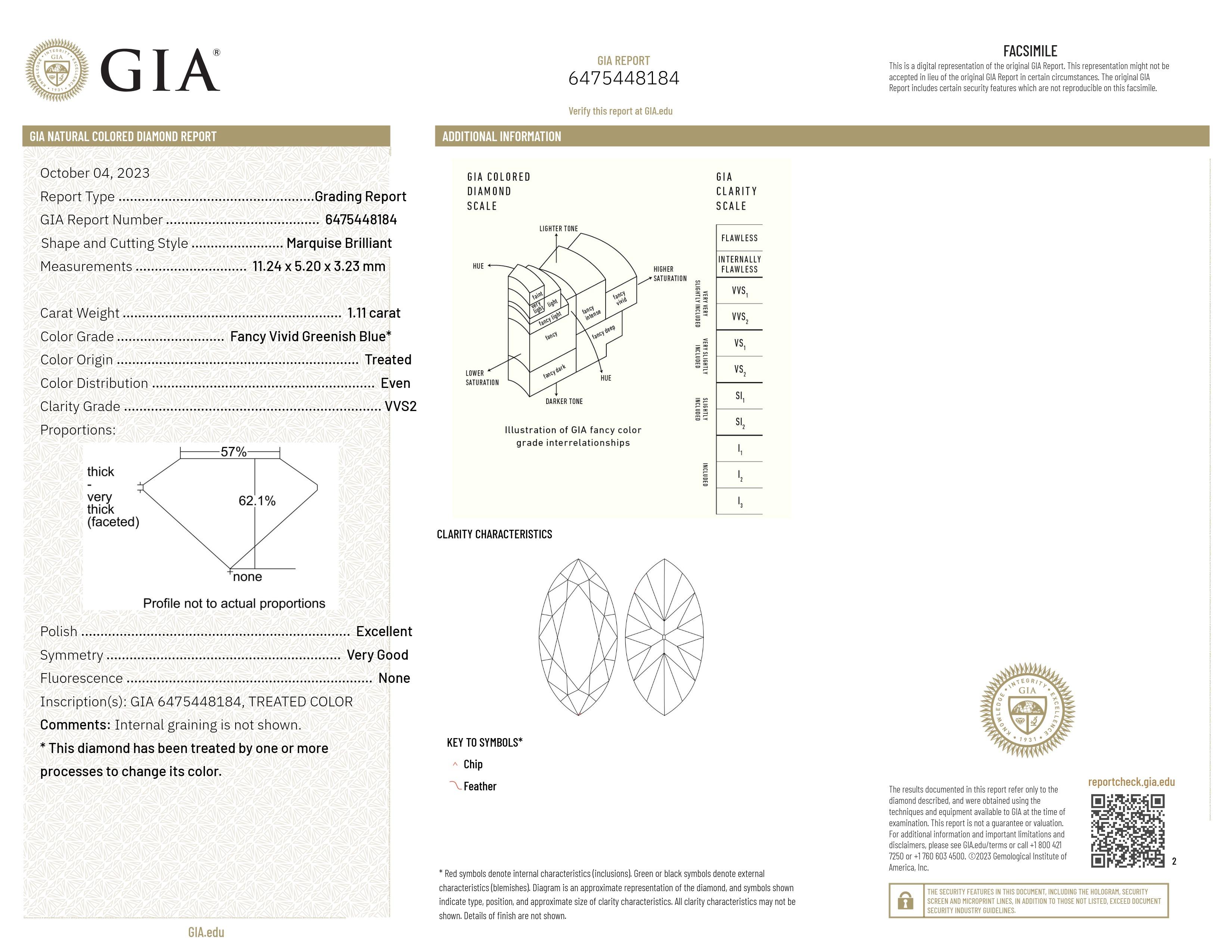 GIA zertifiziert 1,11CT HPHT VVS2 Marquise Brillantschliff Natürlicher Blauer Diamant für Damen oder Herren im Angebot