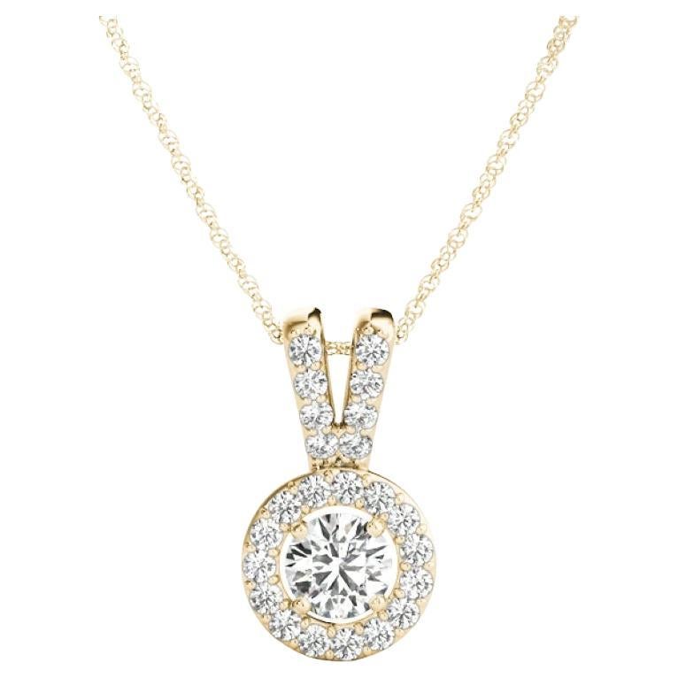 GIA Certified 1.11ct Round Diamond Split V Bezel Halo Pendant Necklace