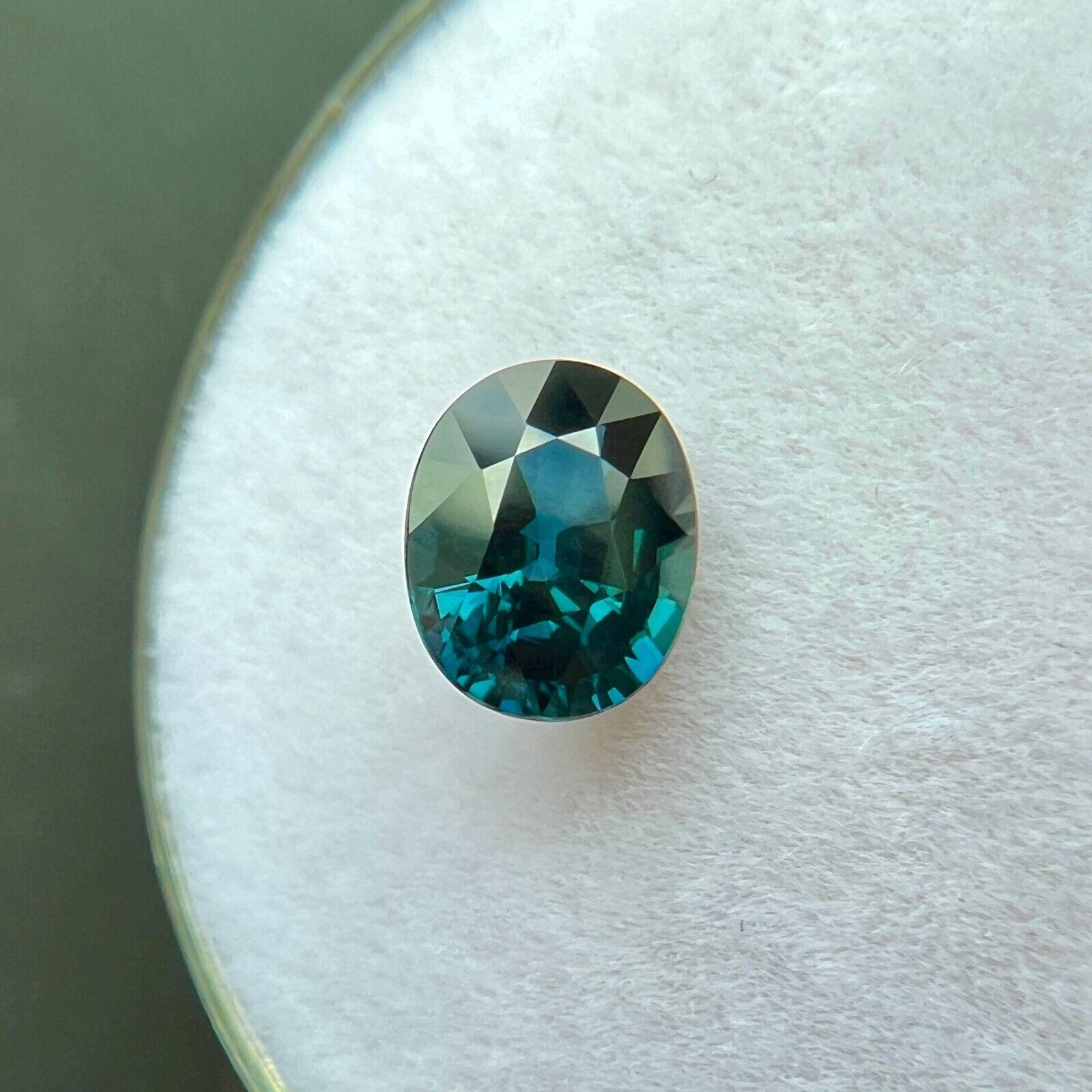 GIA Certified 1.11ct Sapphire Natural Vivid Blue Green Untreated 6.7x5.2mm If Neuf - En vente à Birmingham, GB