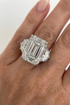 GIA Certified 11.2 Carat Emerald Cut Diamond Three-Stone Ring VS1