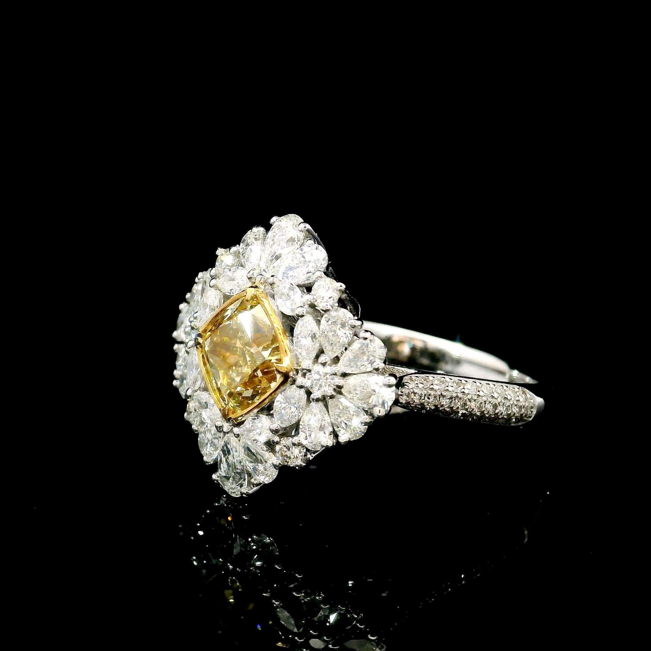 Cushion Cut GIA Certified 1.12 Carat Fancy Brownish Yellow VVS1 Clarity Diamond Ring For Sale