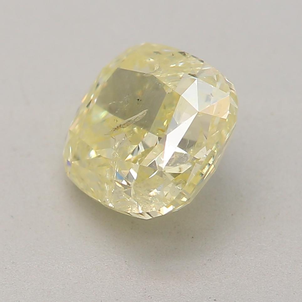 Cushion Cut GIA Certified 1.12 Carat Fancy Light Yellow I3 Clarity Diamond For Sale