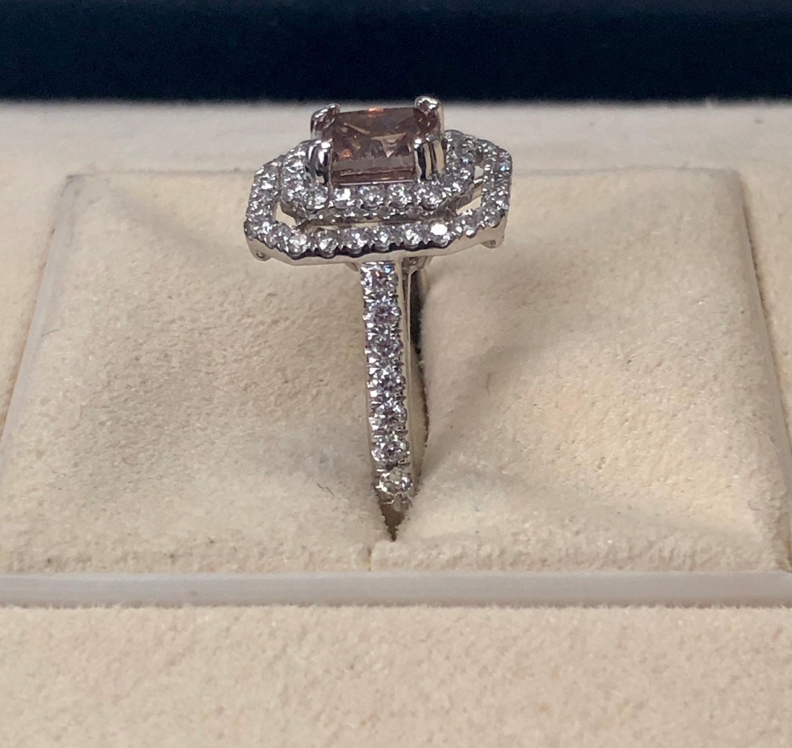 GIA Certified 1.12 Carat Fancy Pink-Brown Radiant Diamond Ring 18 Karat Gold In New Condition In Great Neck, NY