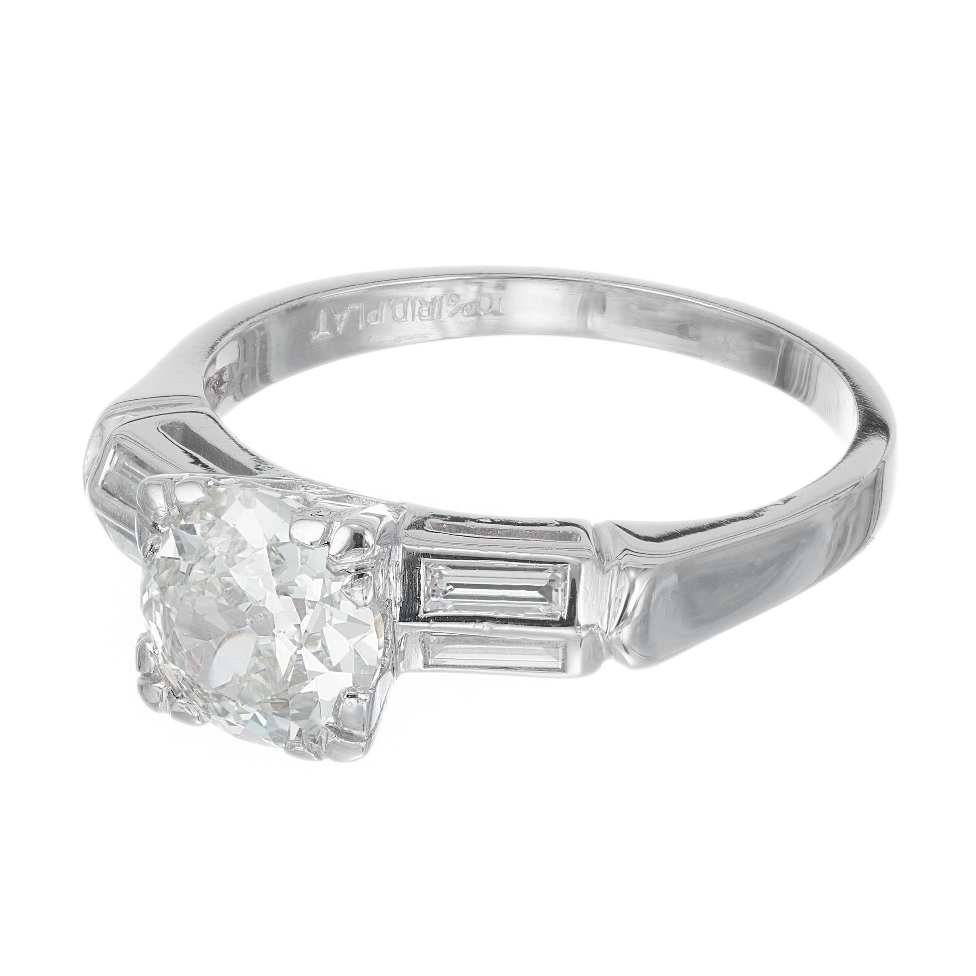 Old European Cut GIA Certified 1.12 Carat Light Yellow Diamond Platinum Engagement Ring For Sale