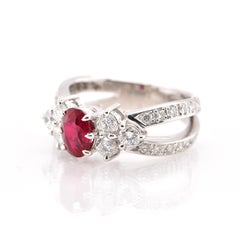 GIA Certified 1.12 Carat Natural Burmese Ruby and Diamond Ring Set in Platinum