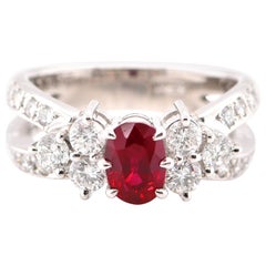GIA Certified 1.12 Carat Natural Burmese Ruby and Diamond Ring Set in Platinum