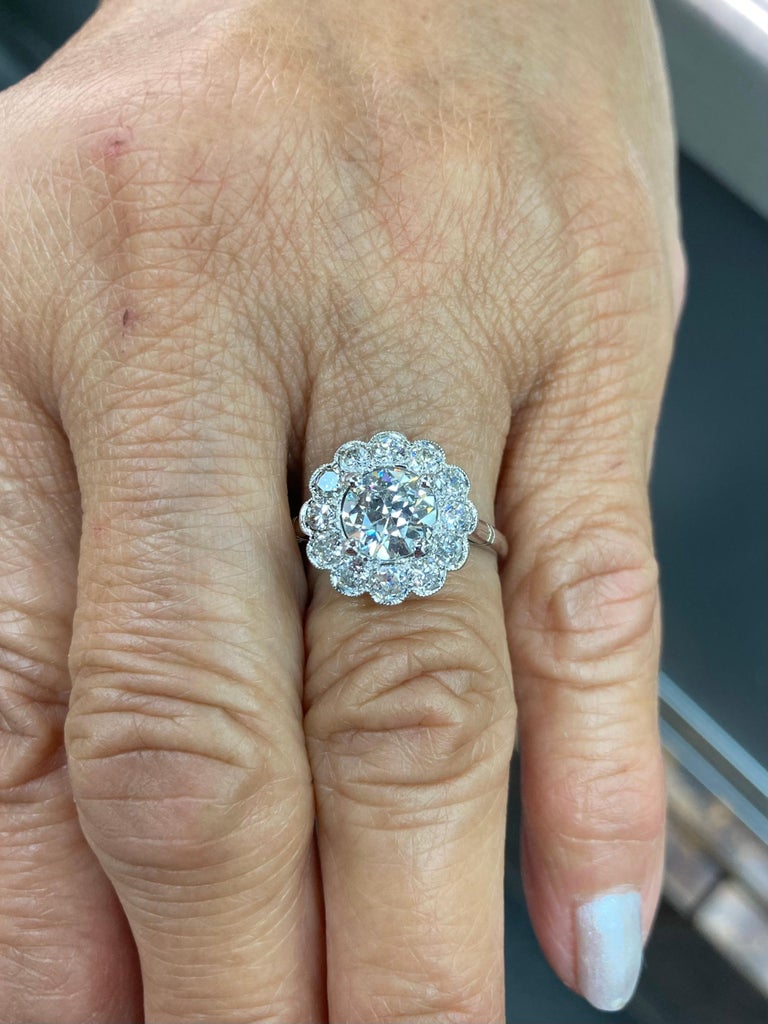 GIA Certified 1.12 Carat Old European Cut Diamond Platinum Engagement Ring For Sale 3