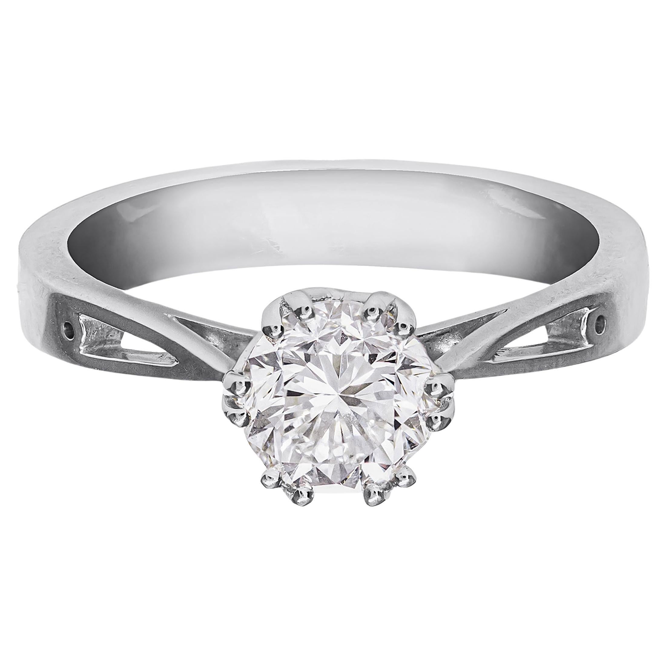 GIA Certified 1.12 Carats Total Round Cut Diamond Solitaire Engagement Ring For Sale