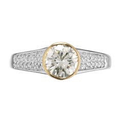 GIA Certified 1.12 Carat Round Diamond 22K Yellow Gold Platinum Engagement Ring
