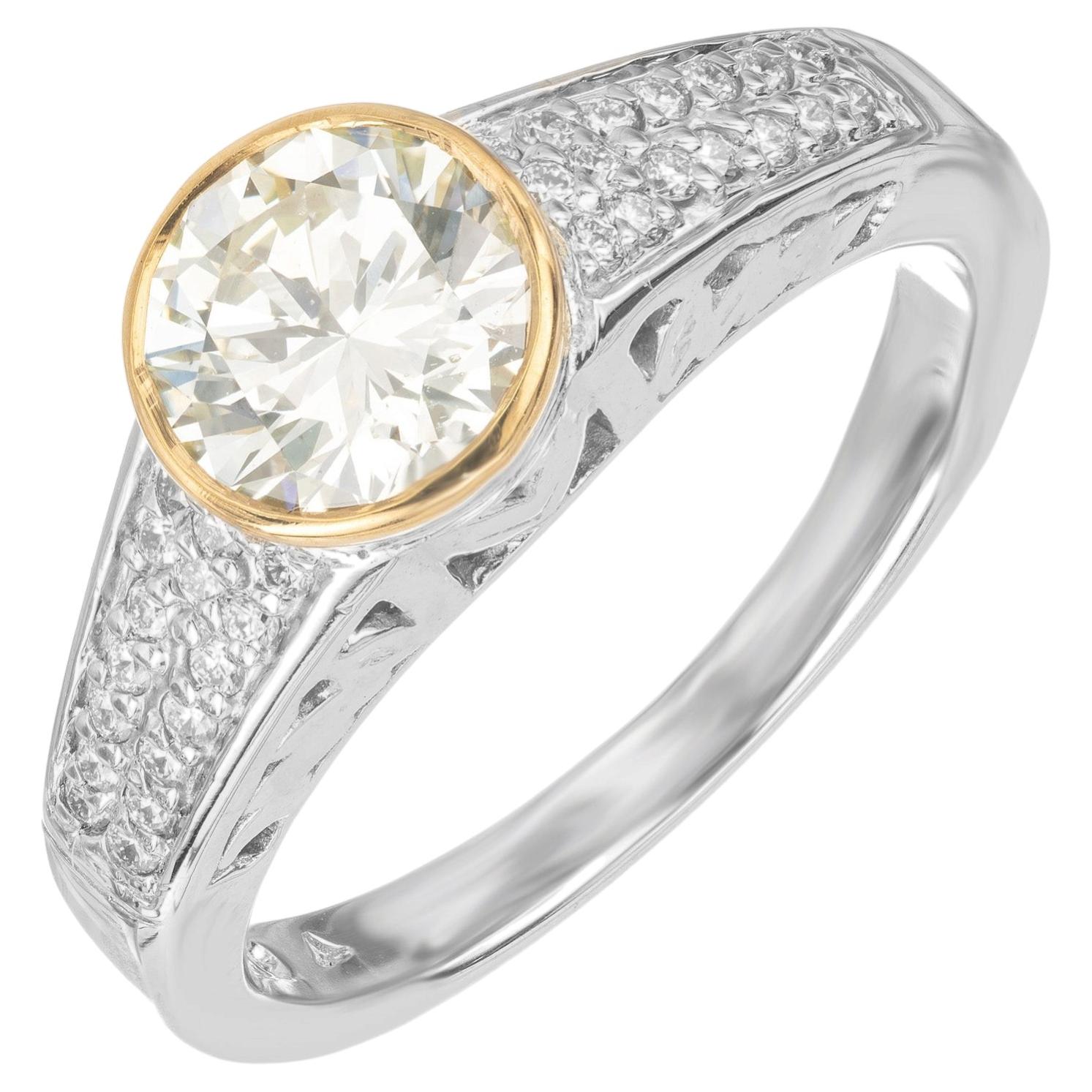 GIA Certified 1.12 Carat Round Diamond 22K Yellow Gold Platinum Engagement Ring For Sale
