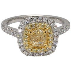 GIA Certified Natural Yellow 1.12 Carat Cushion Center Yellow/White Diamond Ring GIA Certified Natural Yellow 1.12 Carat Cushion Center Yellow/White Diamond Ring