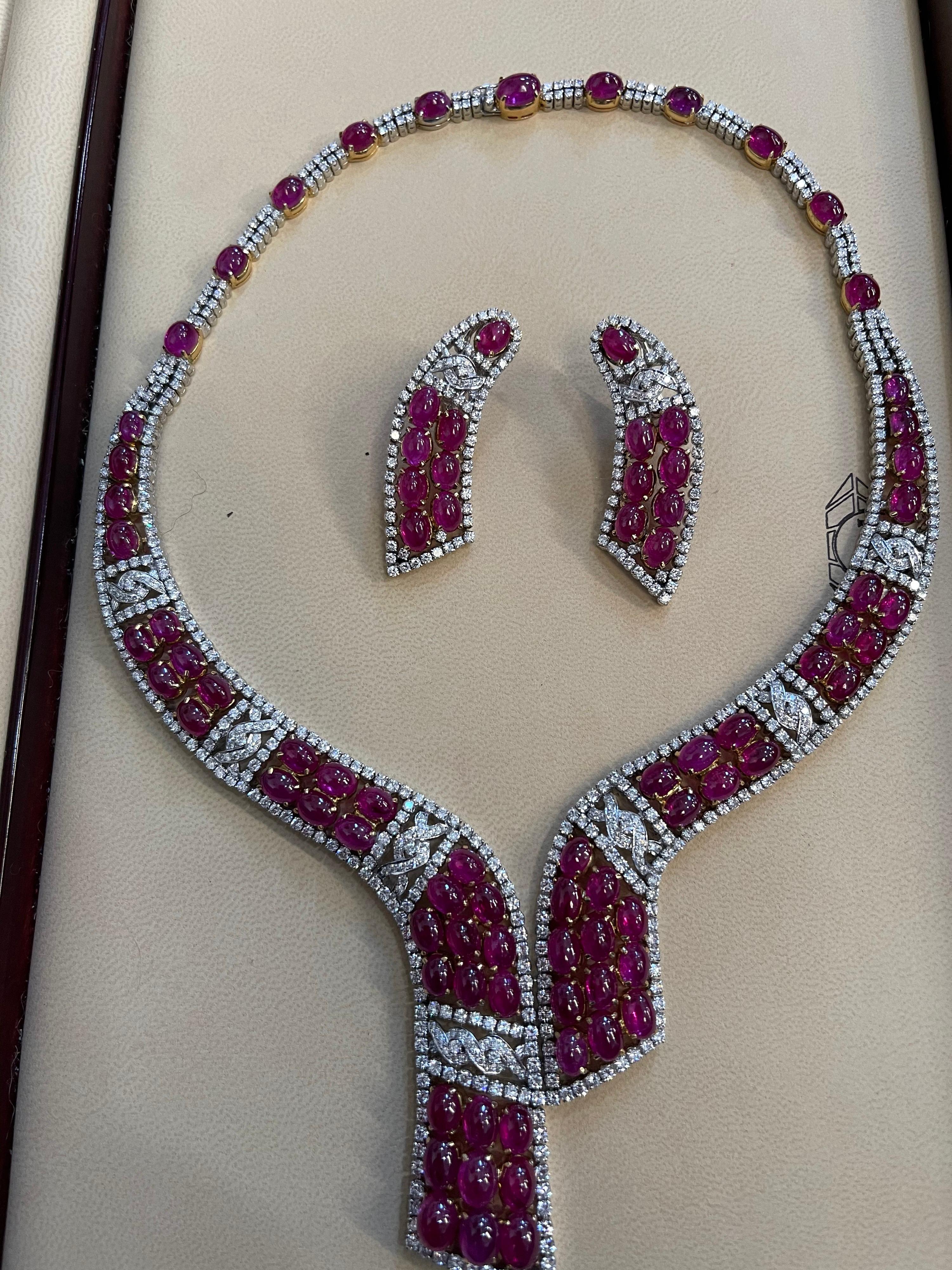 GIA Certified 112 Ct Burma Ruby Cabochon & 25 Carat Diamond Necklace Suite 18 Kt 5