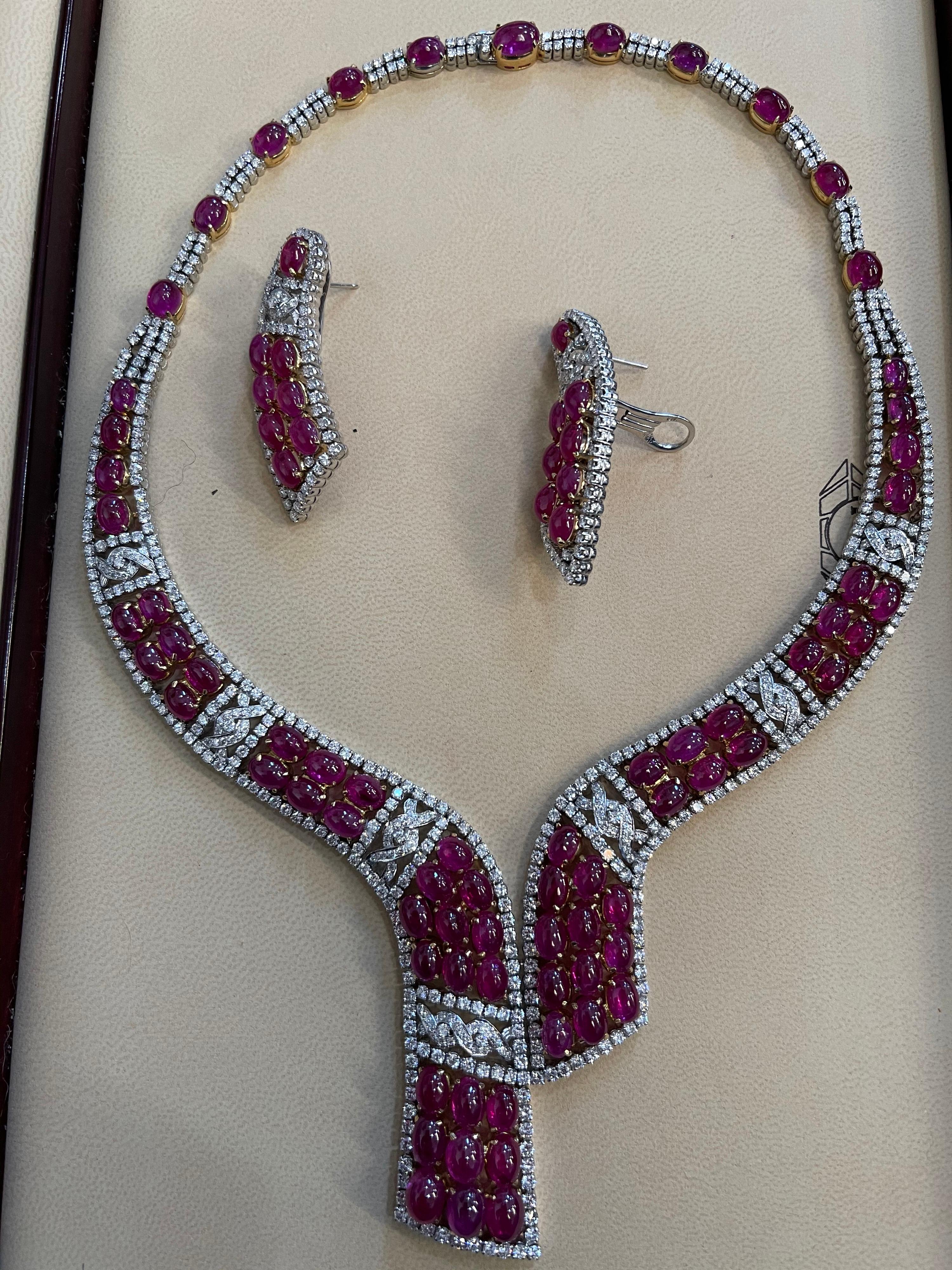 GIA Certified 112 Ct Burma Ruby Cabochon & 25 Carat Diamond Necklace Suite 18 Kt 6