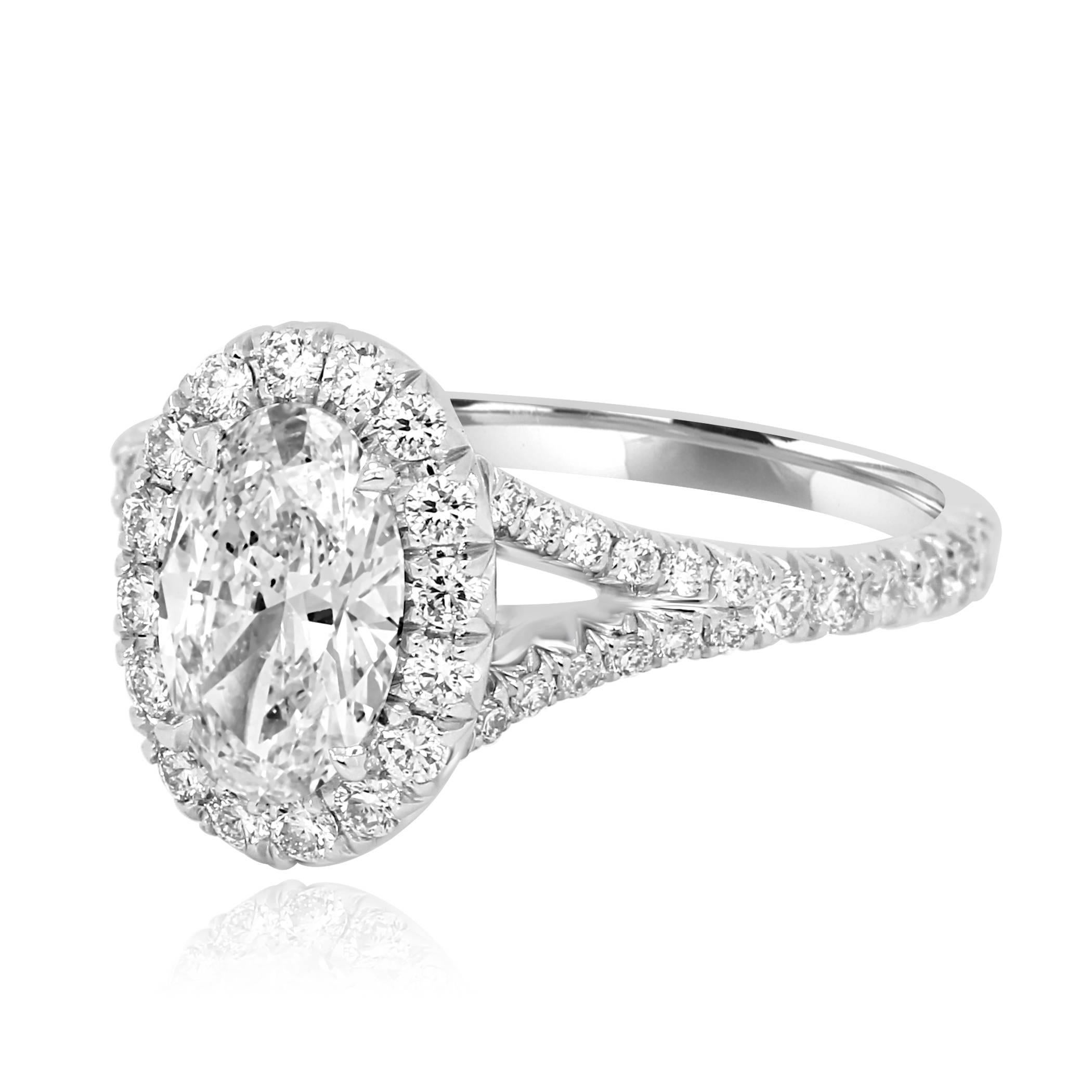 Modern GIA Certified 1.12 Oval Diamond Halo Platinum Gold Bridal Engagement Ring