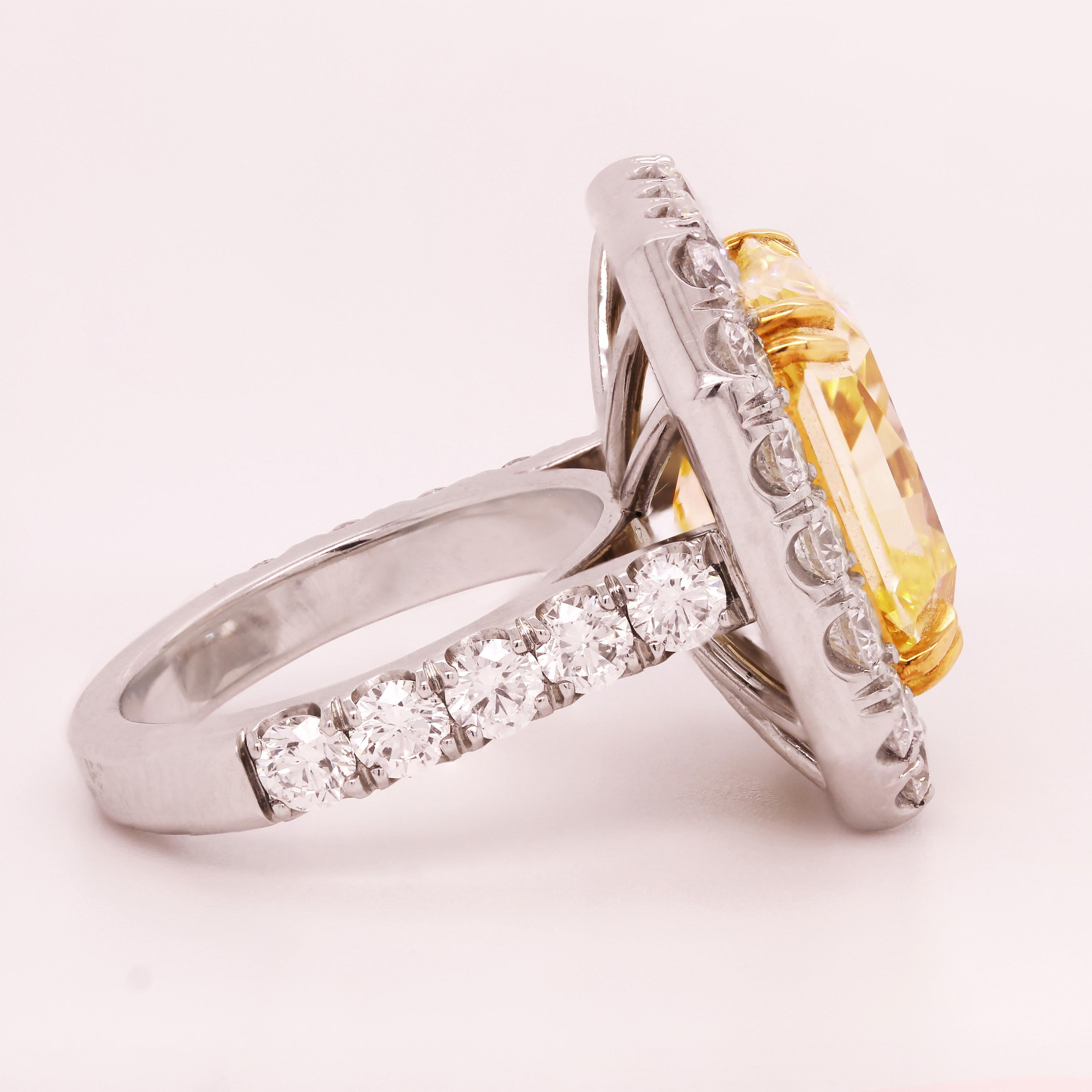 Modern GIA Certified 11.22 Carat Radiant Fancy Intense Yellow Diamond Ring For Sale