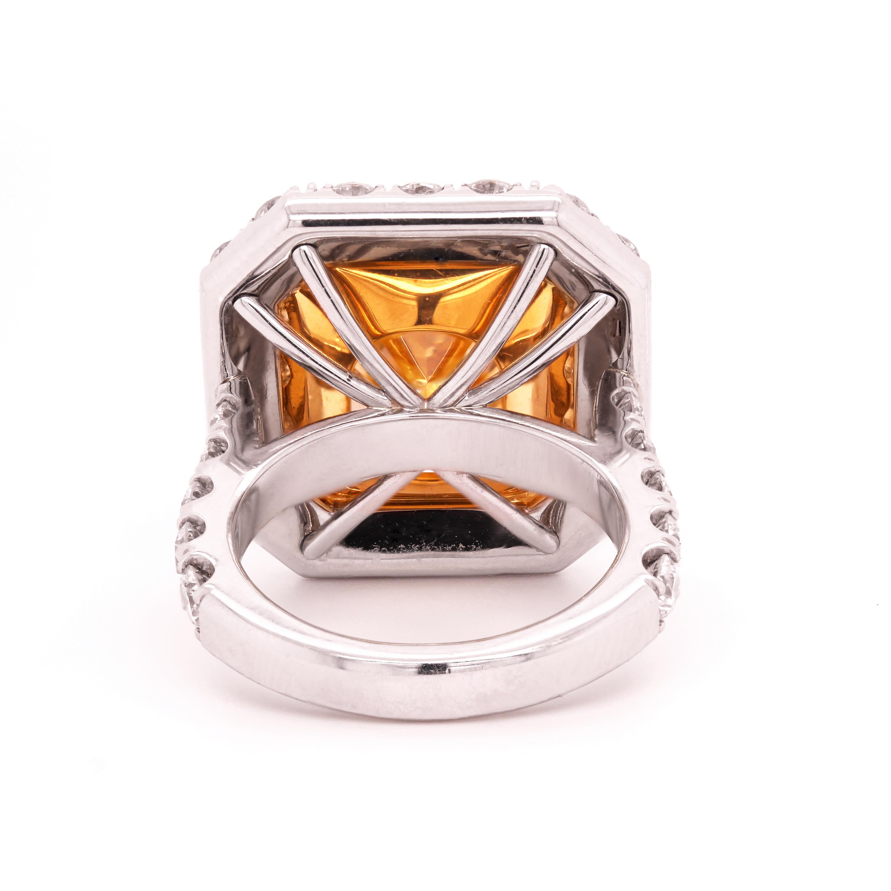 Radiant Cut GIA Certified 11.22 Carat Radiant Fancy Intense Yellow Diamond Ring For Sale