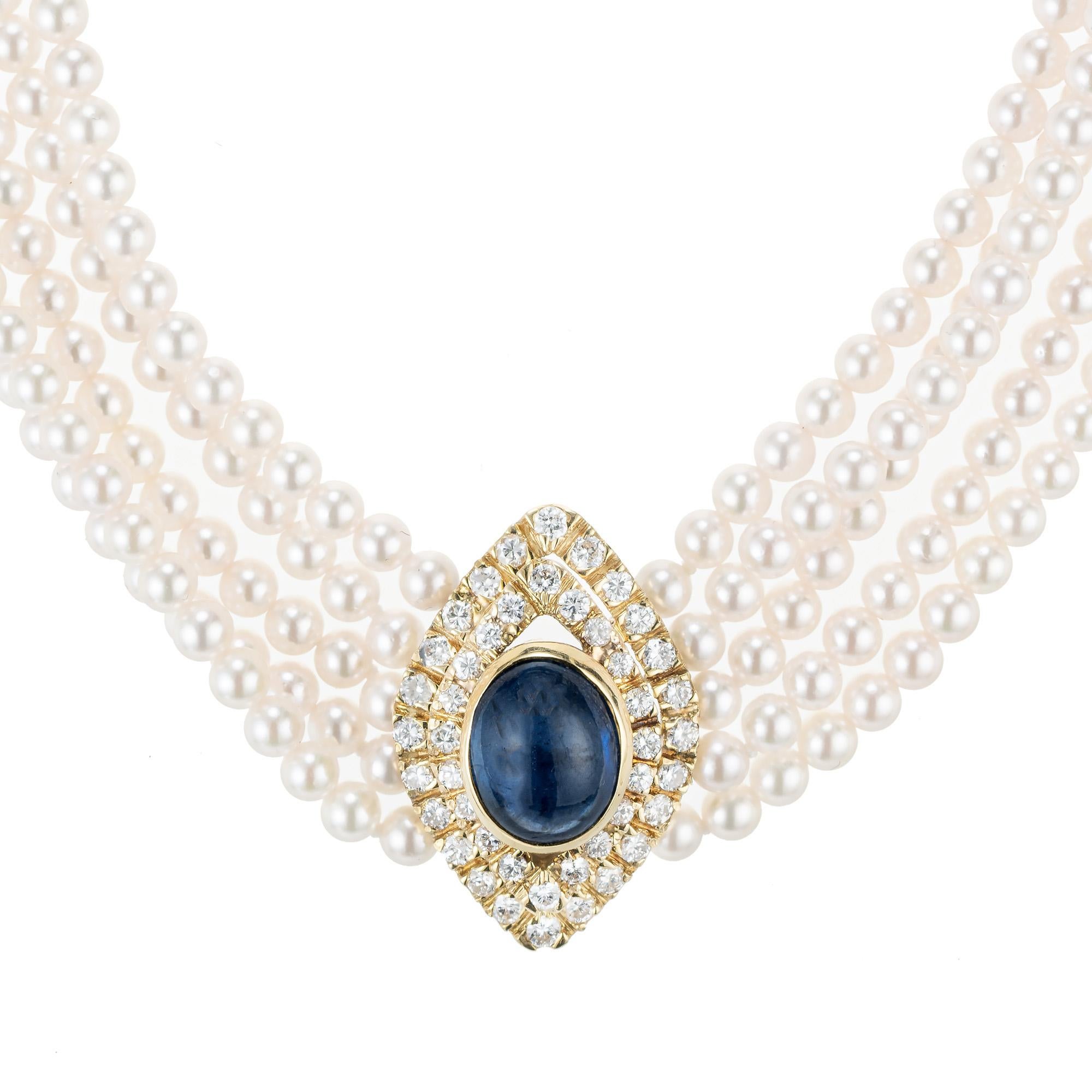 Women's GIA Certified 11.25 Carat Sapphire Diamond Pearl Five Strand Necklace