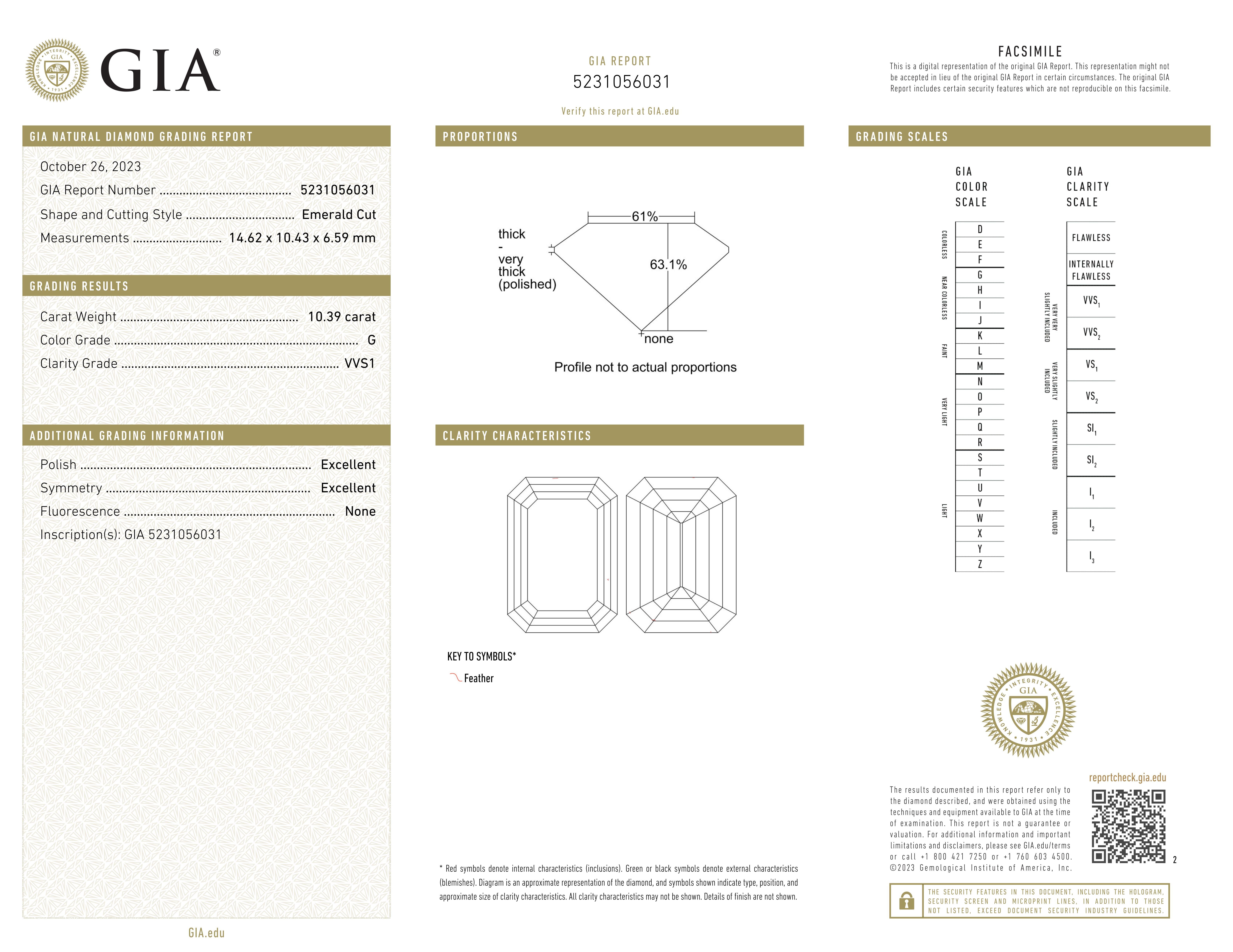 un diamant taille émeraude de 11,26 carats, magistralement serti dans une élégante bague en platine. Certifiée par le GIA, cette pierre exceptionnelle présente une couleur I et une pureté VS1. Elle offre une brillance remarquable avec une silhouette