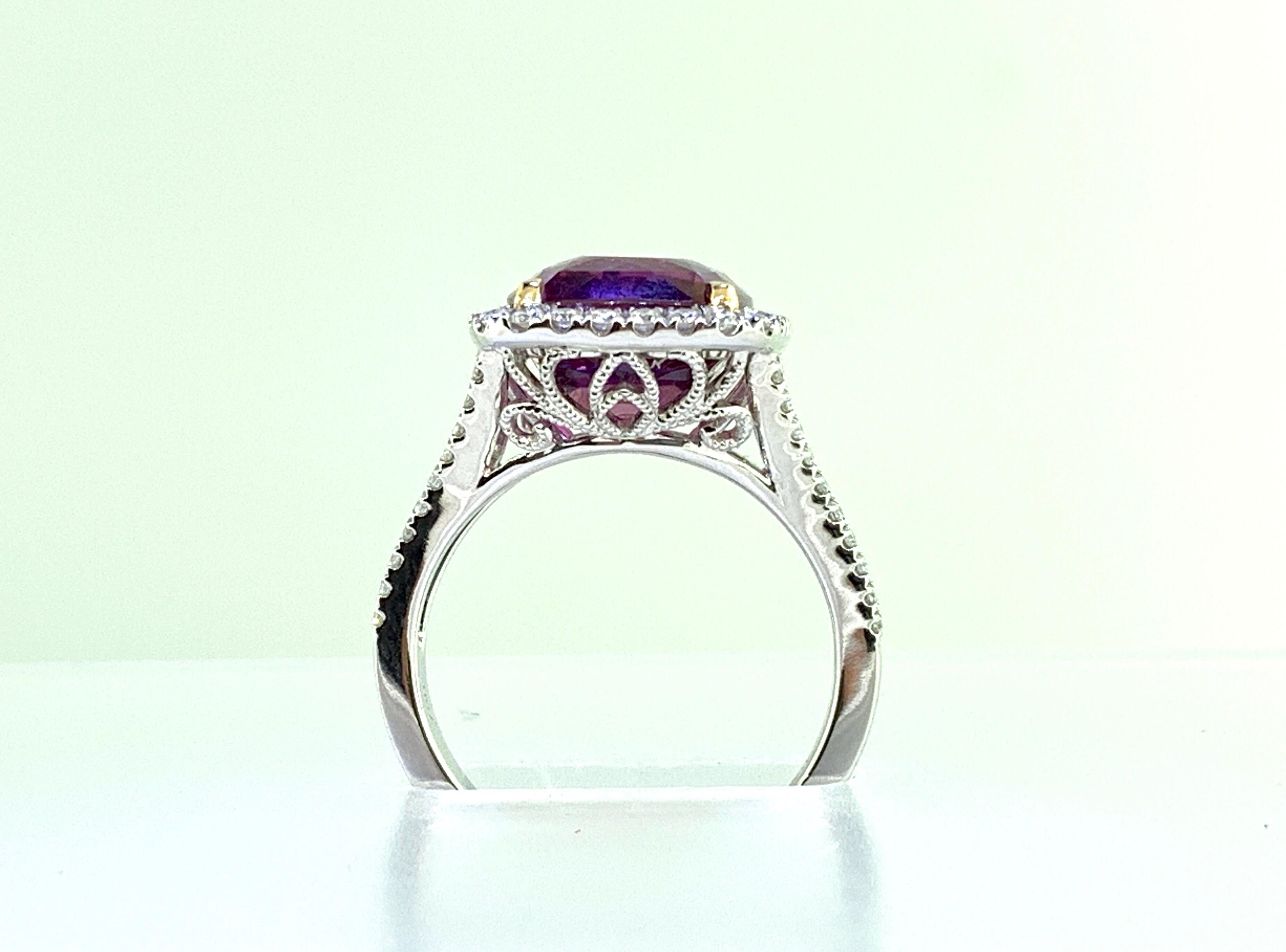 Cushion Cut GIA Certified 11.27 Carat Purple Sapphire and Diamond Ring