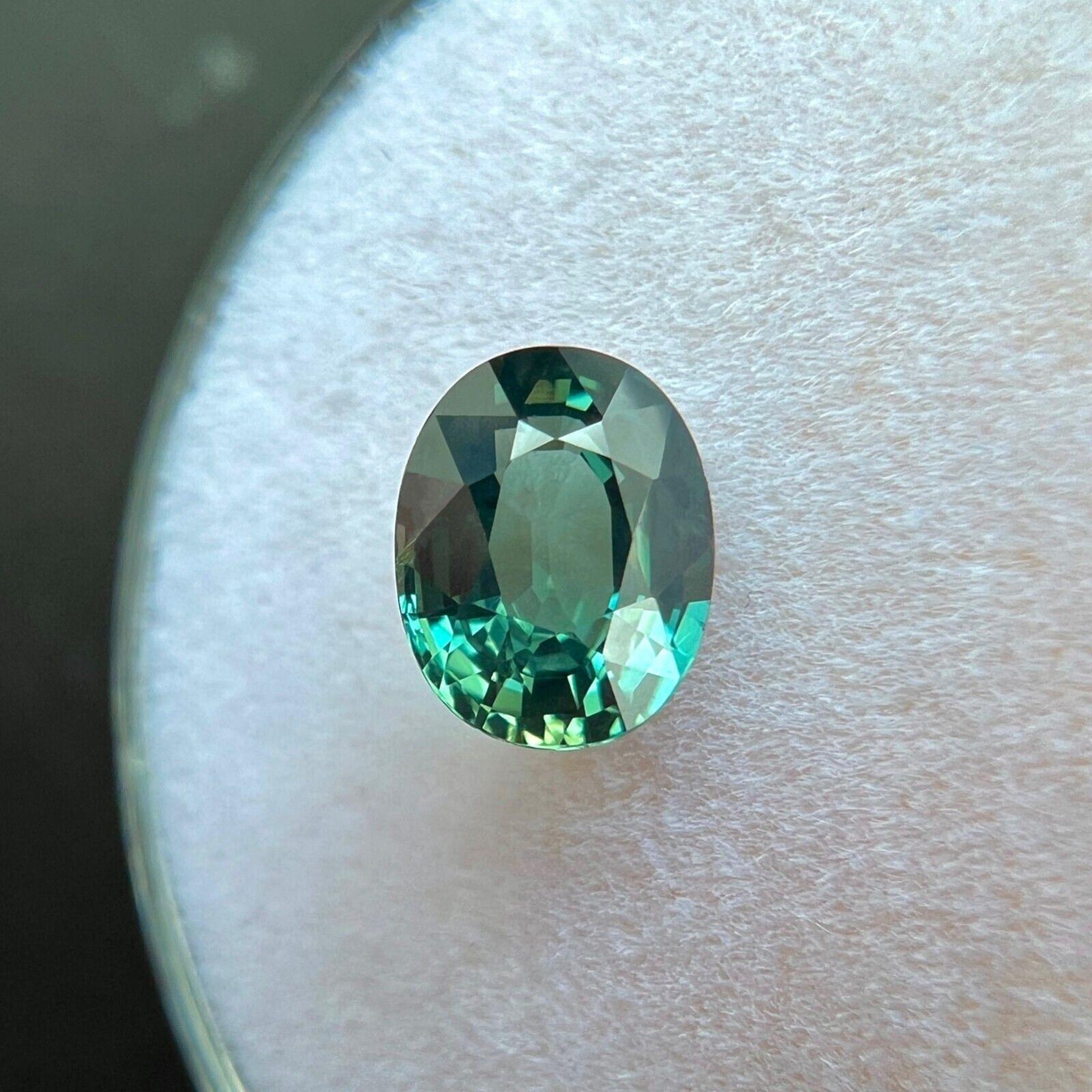 Femenino o masculino Zafiro Natural Azul Verde Certificado GIA 1,12ct 6,7x5,2mm Talla Ovalada Sin Tratar VS en venta