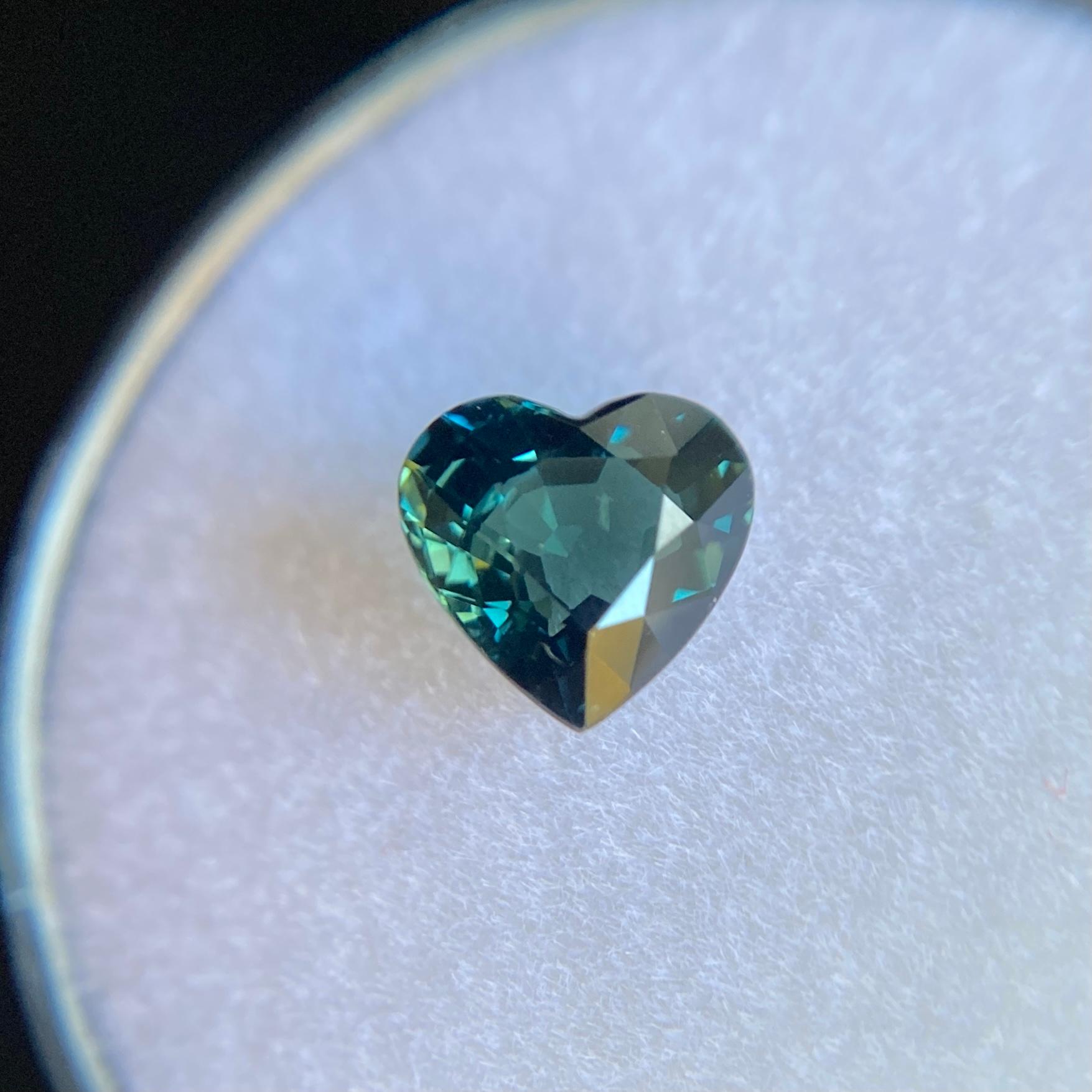 Women's or Men's GIA Certified 1.12ct UNTREATED Green Blue Sapphire Heart Cut Loose Rare Gemstone