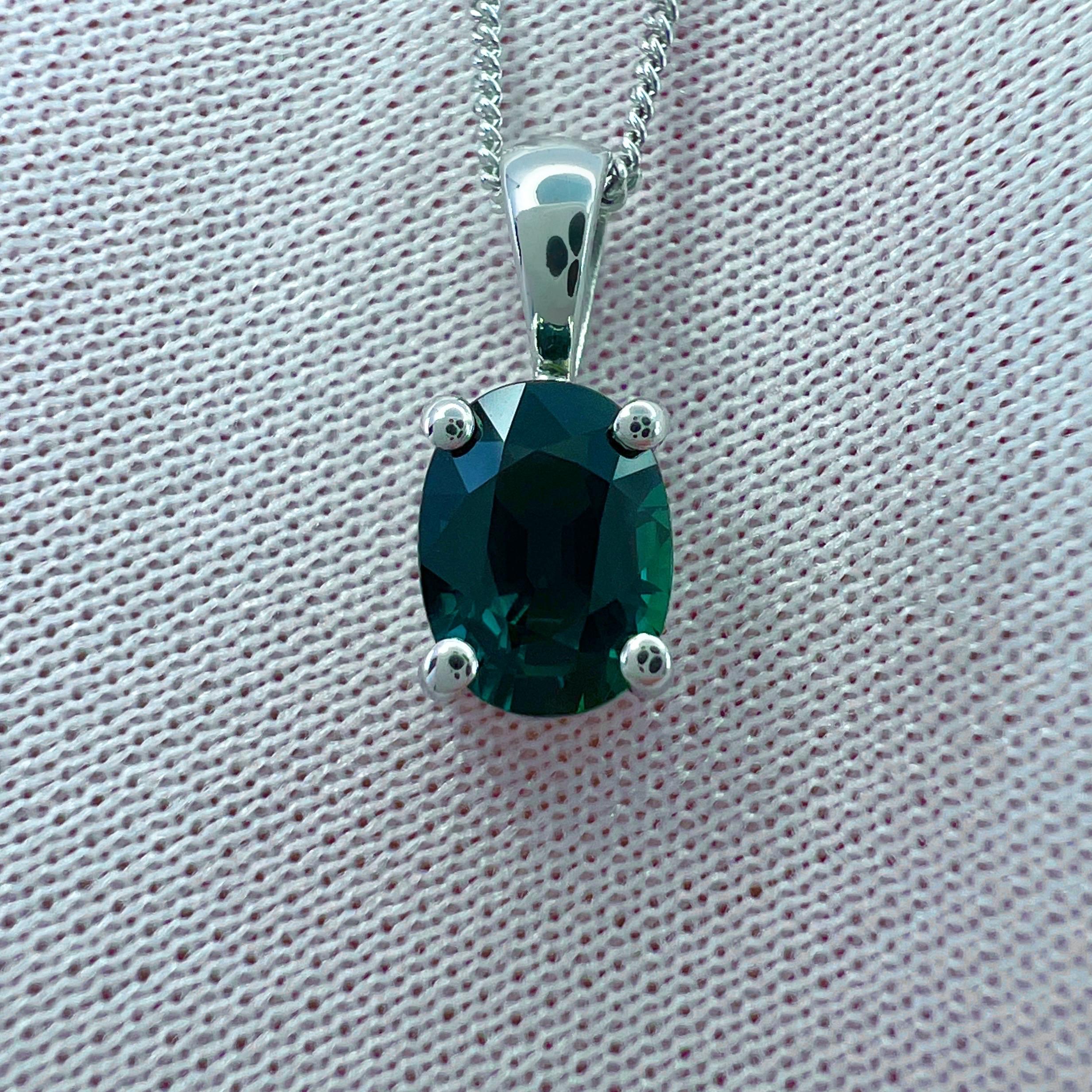 GIA Certified 1.12ct Untreated Green Blue Sapphire Oval 18k White Gold Pendant Unisexe en vente