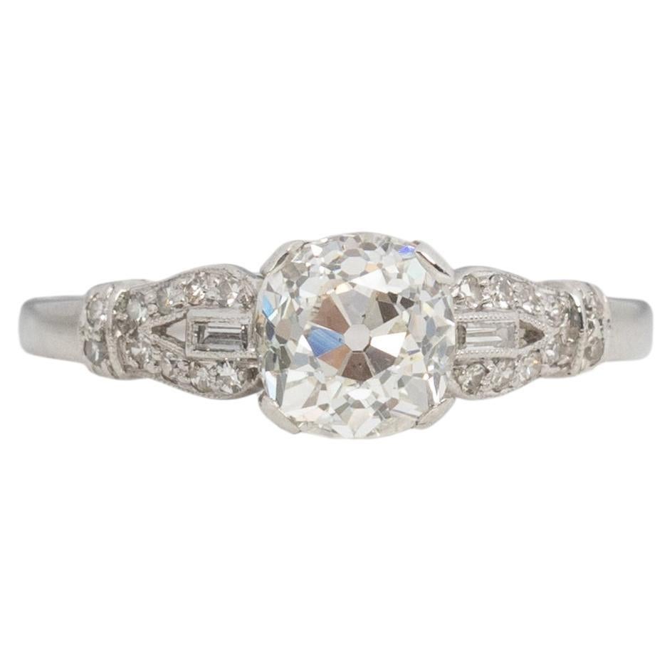 GIA Certified 1.13 Carat Art Deco Diamond Platinum Engagement Ring For Sale