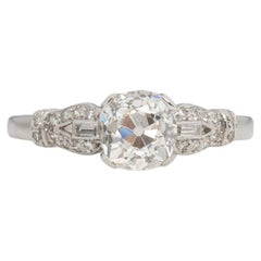Bague de fiançailles en platine avec diamant Art Déco de 1.13 carat certifié par le GIA