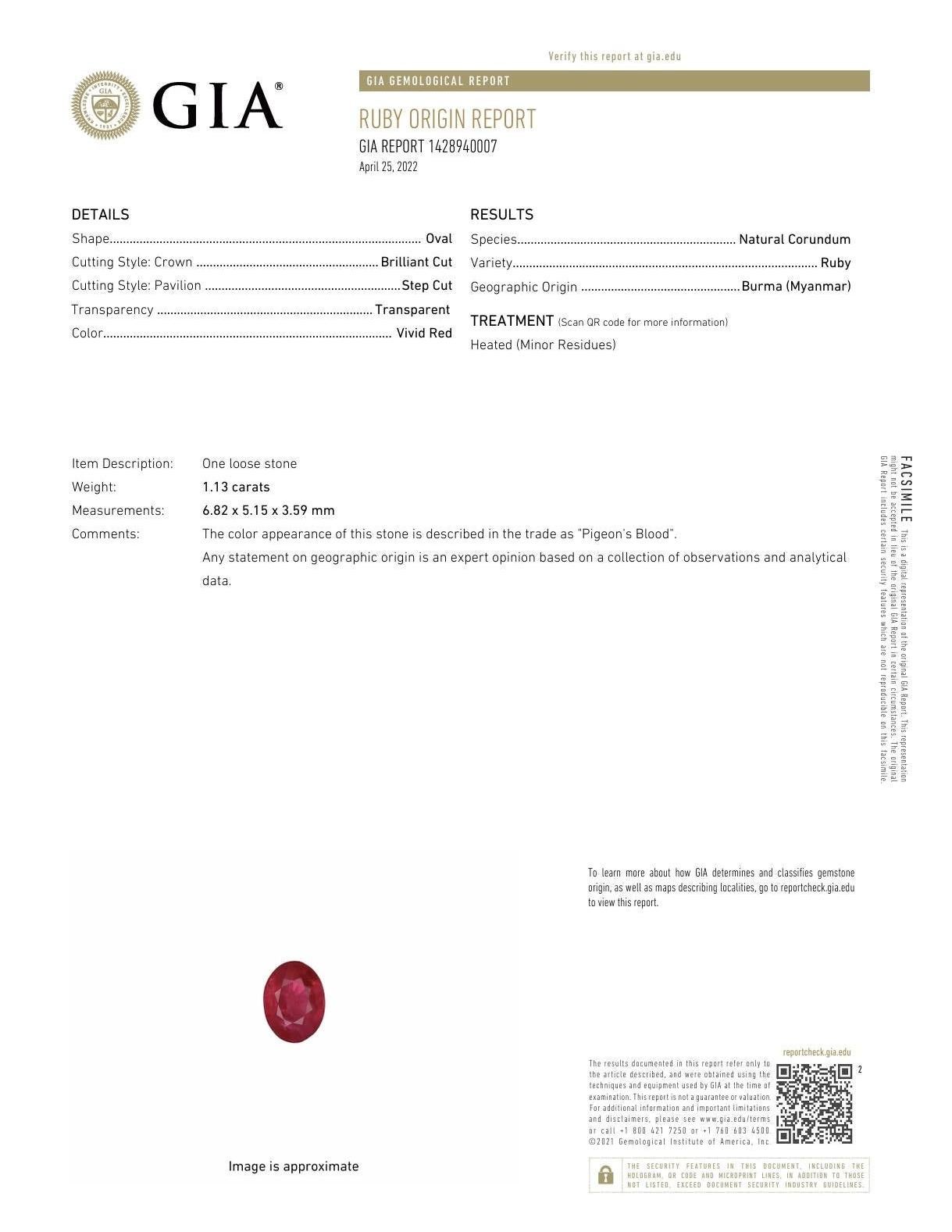 Contemporary GIA Certified 1.13 Carat Burma Ruby Diamond Ring in Platinum For Sale