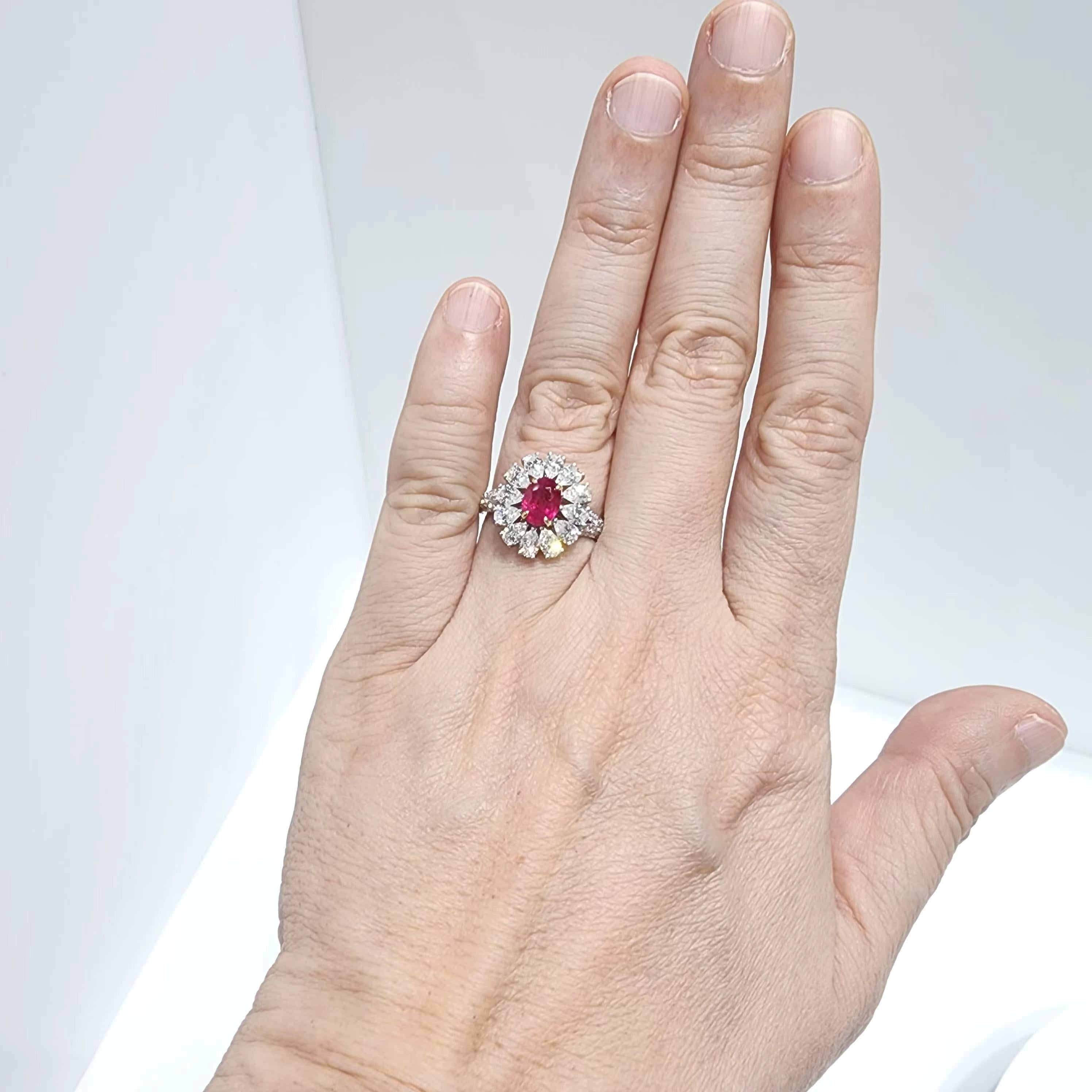 Oval Cut GIA Certified 1.13 Carat Burma Ruby Diamond Ring in Platinum For Sale