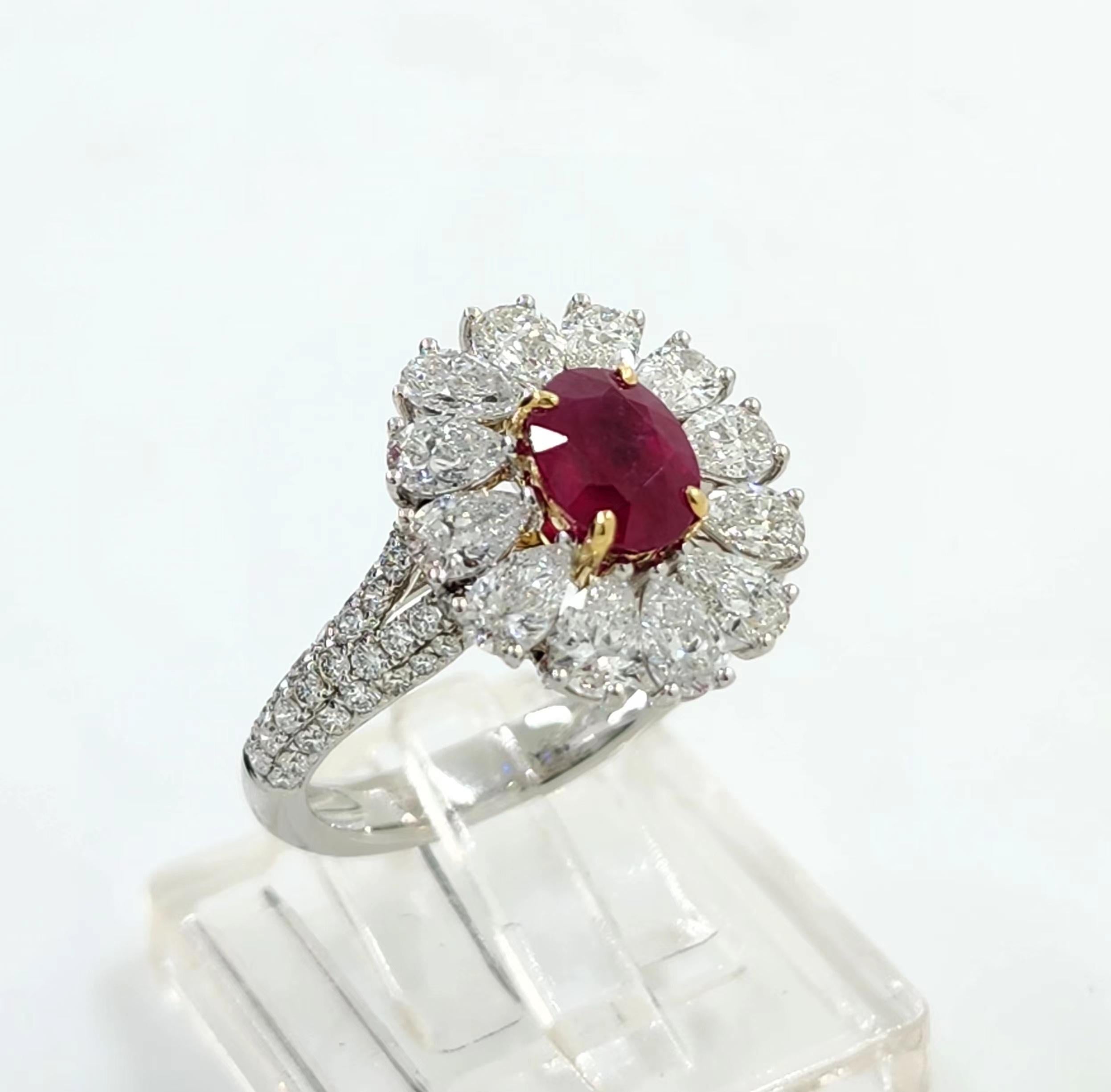 Women's GIA Certified 1.13 Carat Burma Ruby Diamond Ring in Platinum For Sale