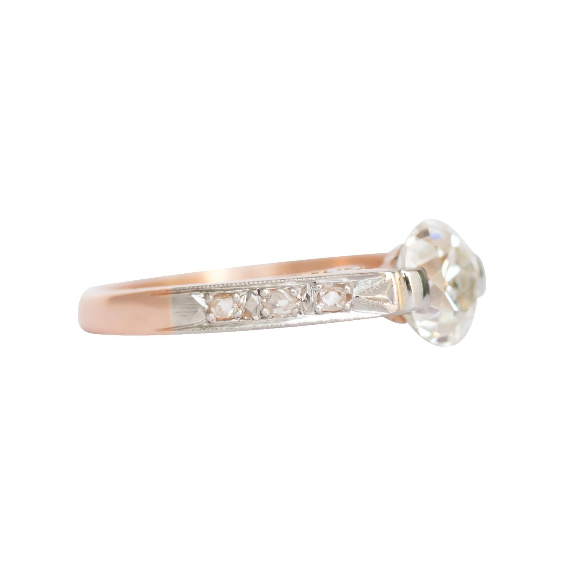 Edwardian GIA Certified 1.13 Carat Diamond Yellow Gold and Platinum Engagement Ring For Sale