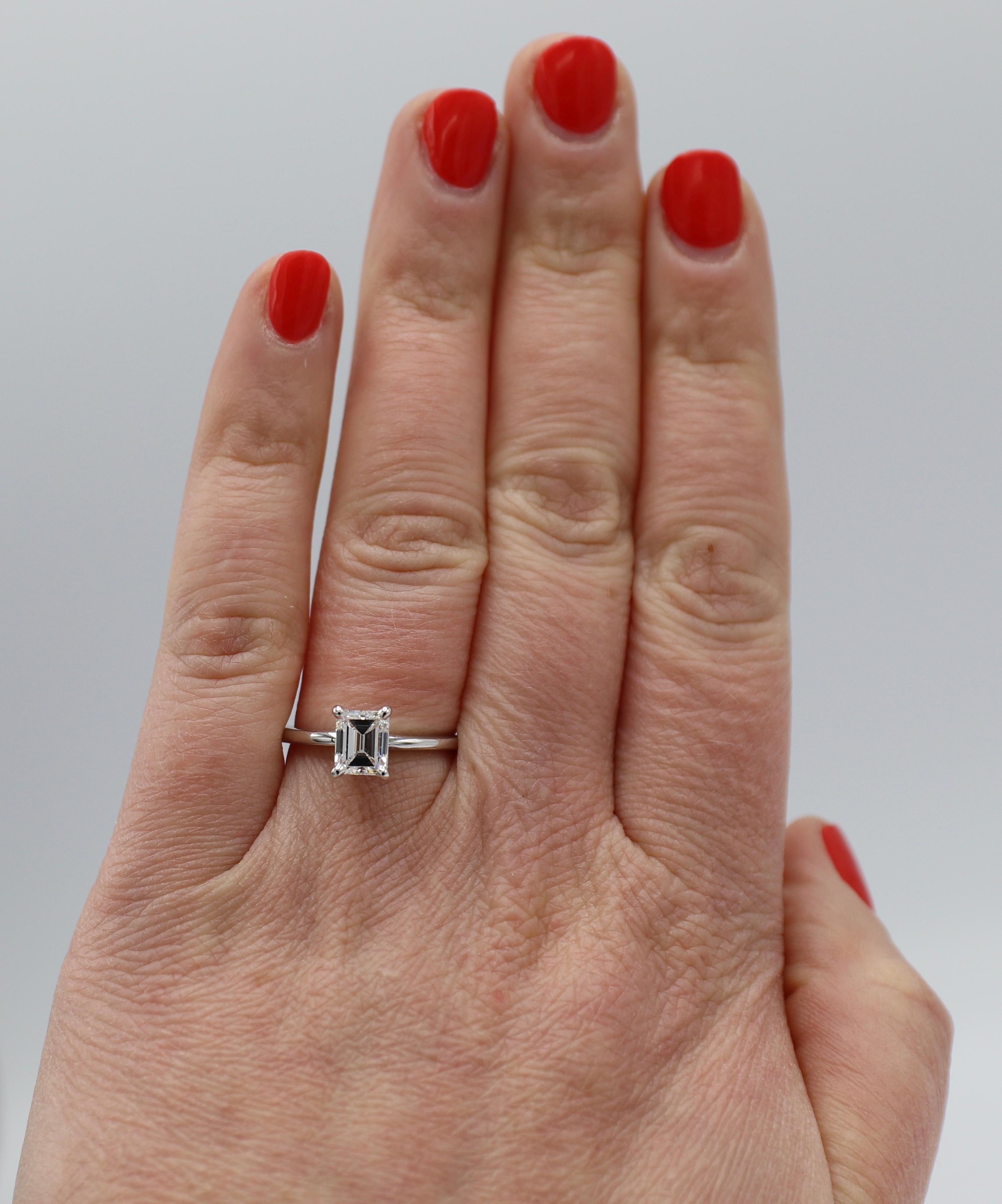 Women's or Men's GIA Certified 1.13 Carat Emerald Cut Diamond Solitaire Engagement Ring