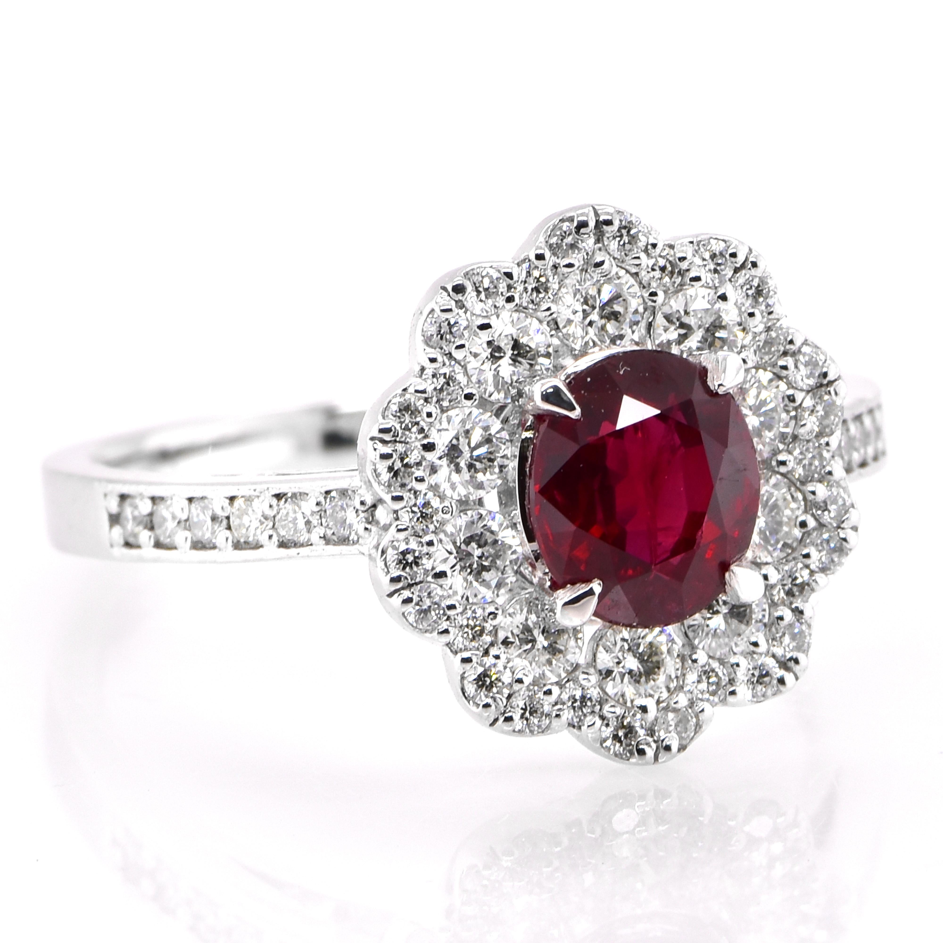 Modern GIA Certified 1.13 Carat Natural, Unheated Ruby and Diamond Ring set in Platinum