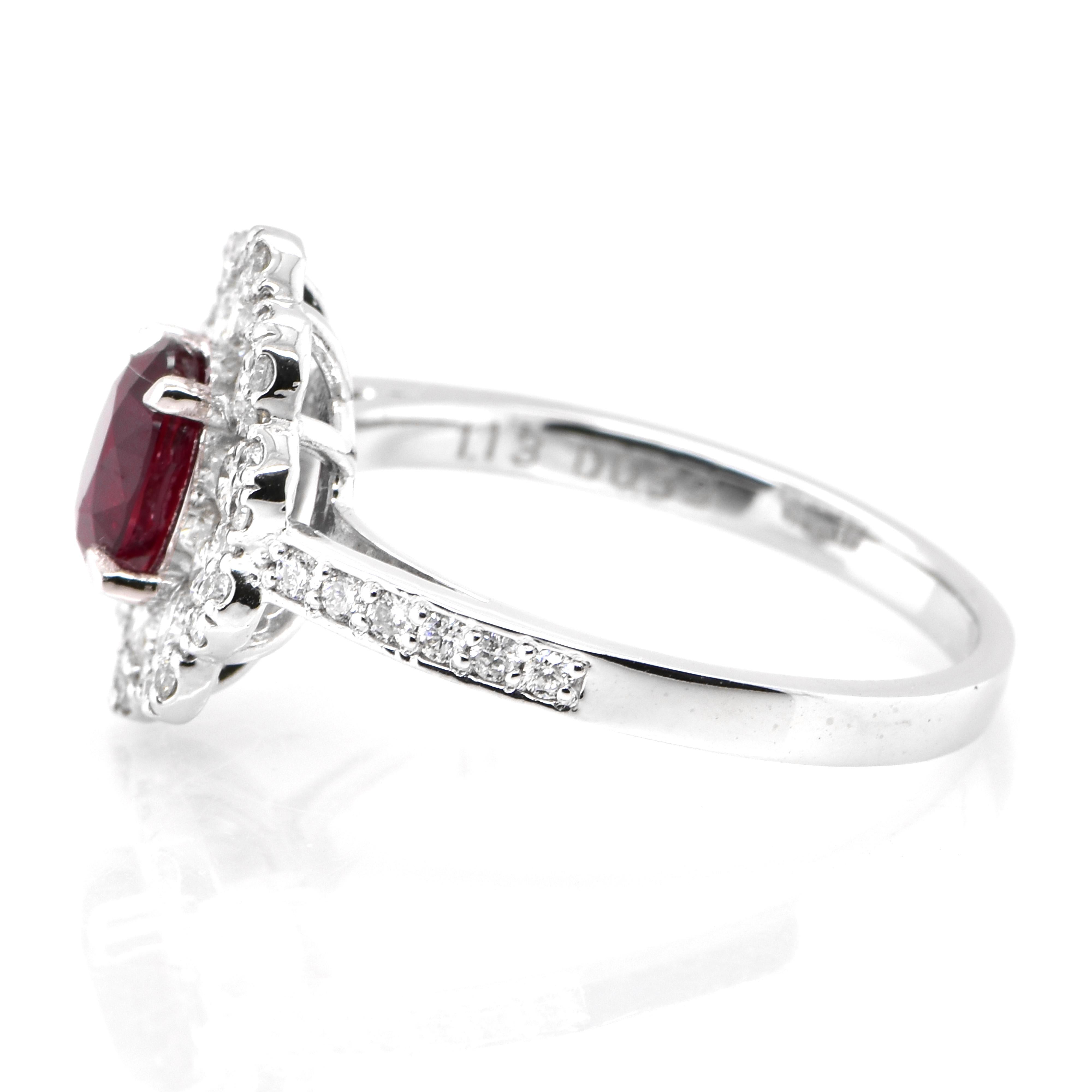 Oval Cut GIA Certified 1.13 Carat Natural, Unheated Ruby and Diamond Ring set in Platinum