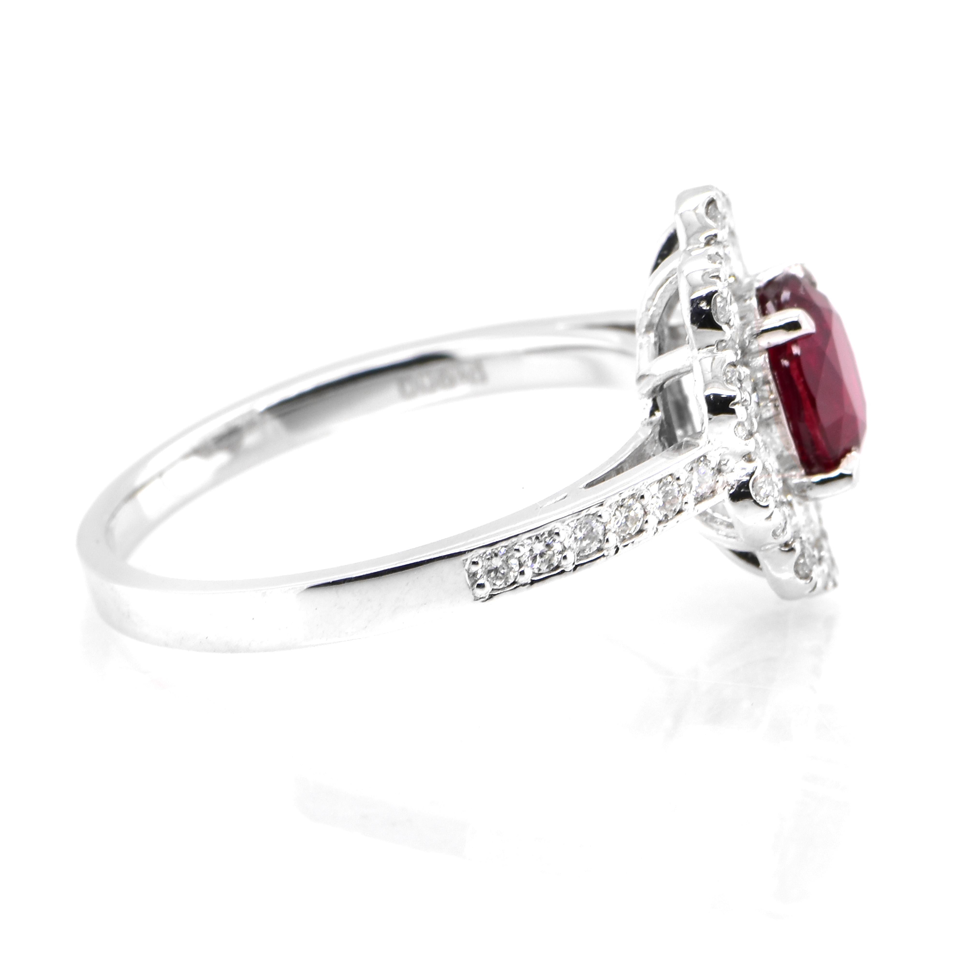 GIA Certified 1.13 Carat Natural, Unheated Ruby and Diamond Ring set in Platinum In New Condition In Tokyo, JP