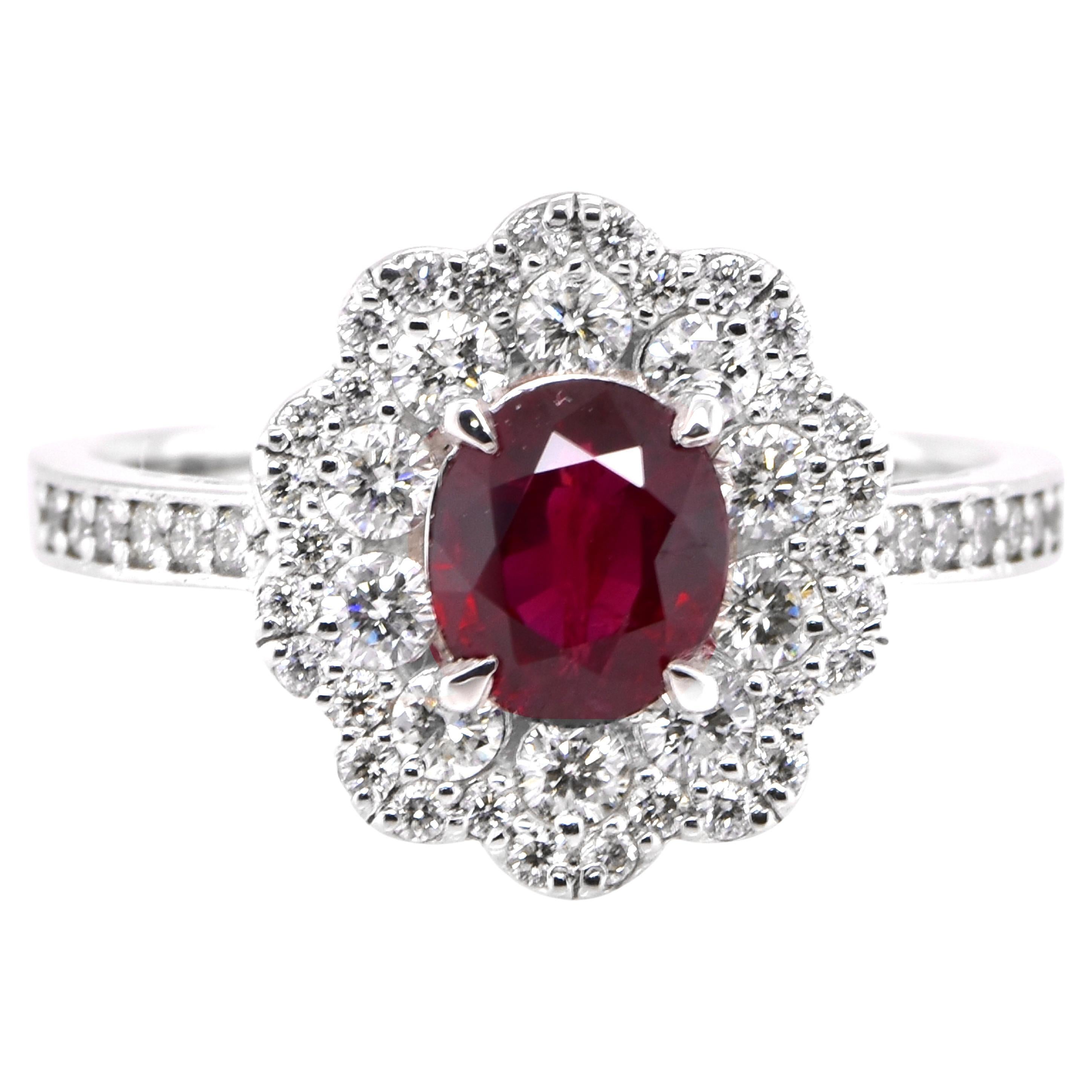 GIA Certified 1.13 Carat Natural, Unheated Ruby and Diamond Ring set in Platinum