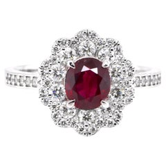 GIA Certified 1.13 Carat Natural, Unheated Ruby and Diamond Ring set in Platinum