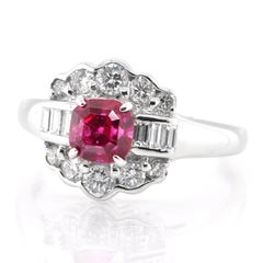 GIA Certified 1.13 Carat Natural Untreated Ruby and Diamond Ring Set in Platinum