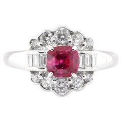 Vintage GIA Certified 1.13 Carat Natural Untreated Ruby and Diamond Ring Set in Platinum