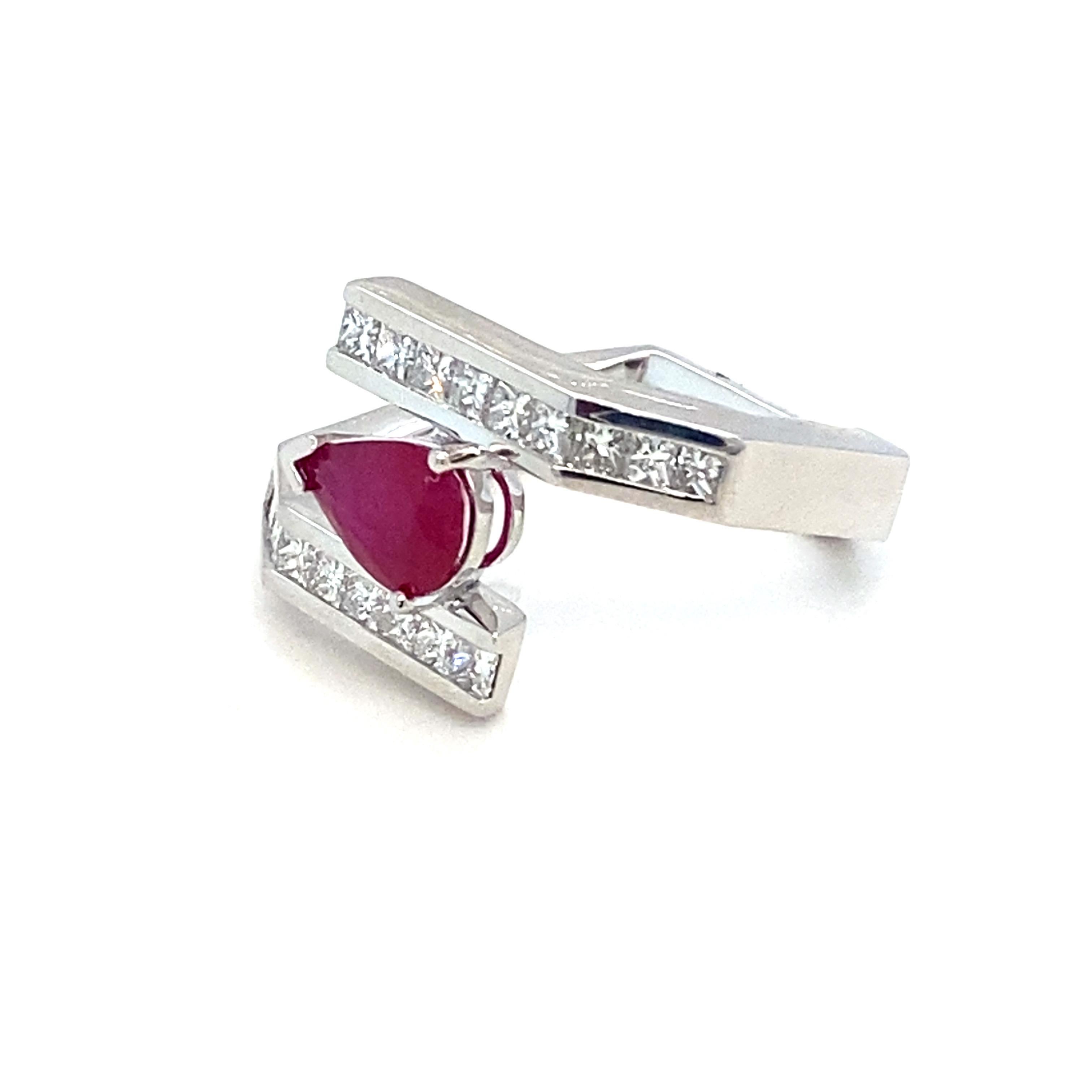 GIA Certified 1.13 Carat Pear Cut Burmese Ruby Diamond Platinum Ring 6