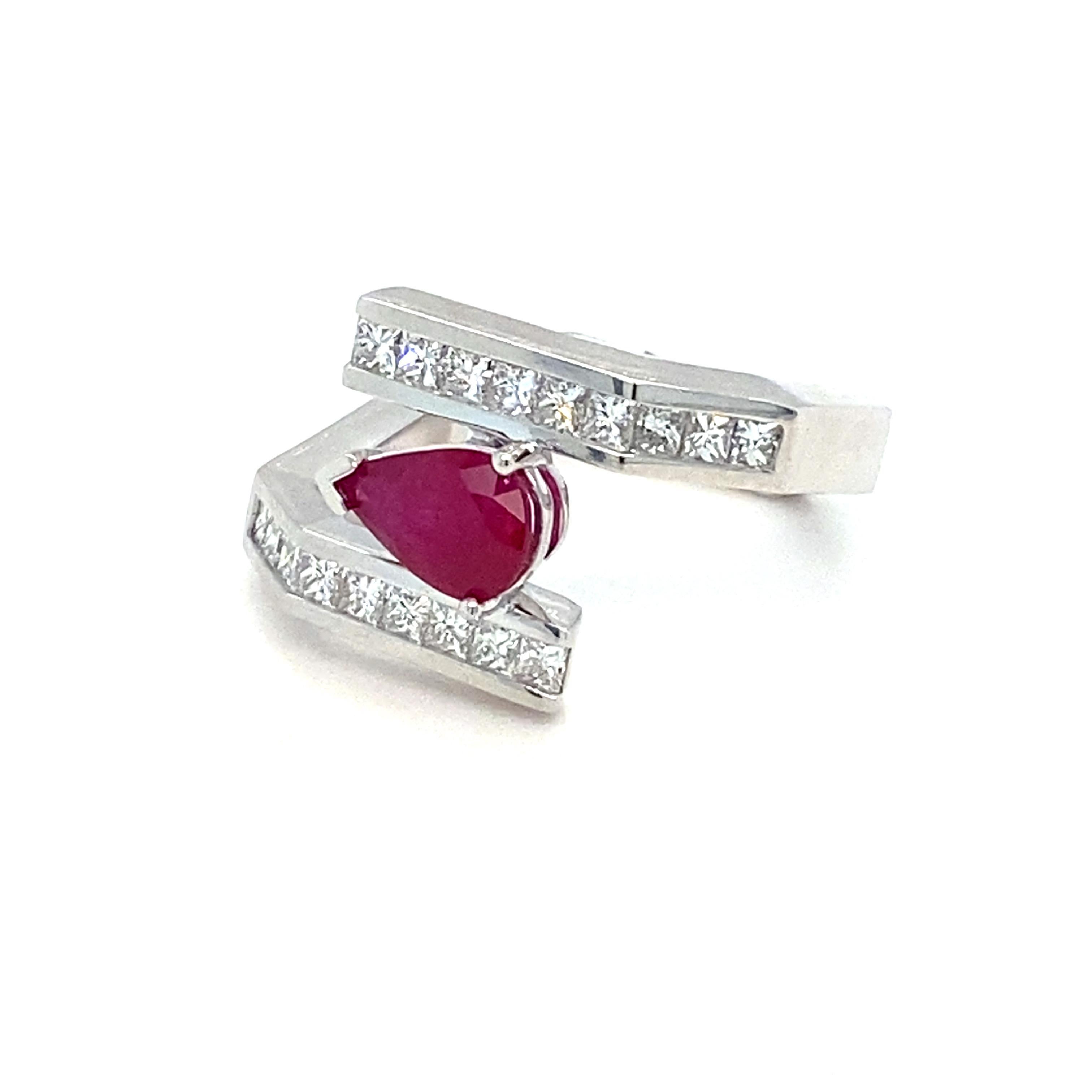 GIA Certified 1.13 Carat Pear Cut Burmese Ruby Diamond Platinum Ring 7