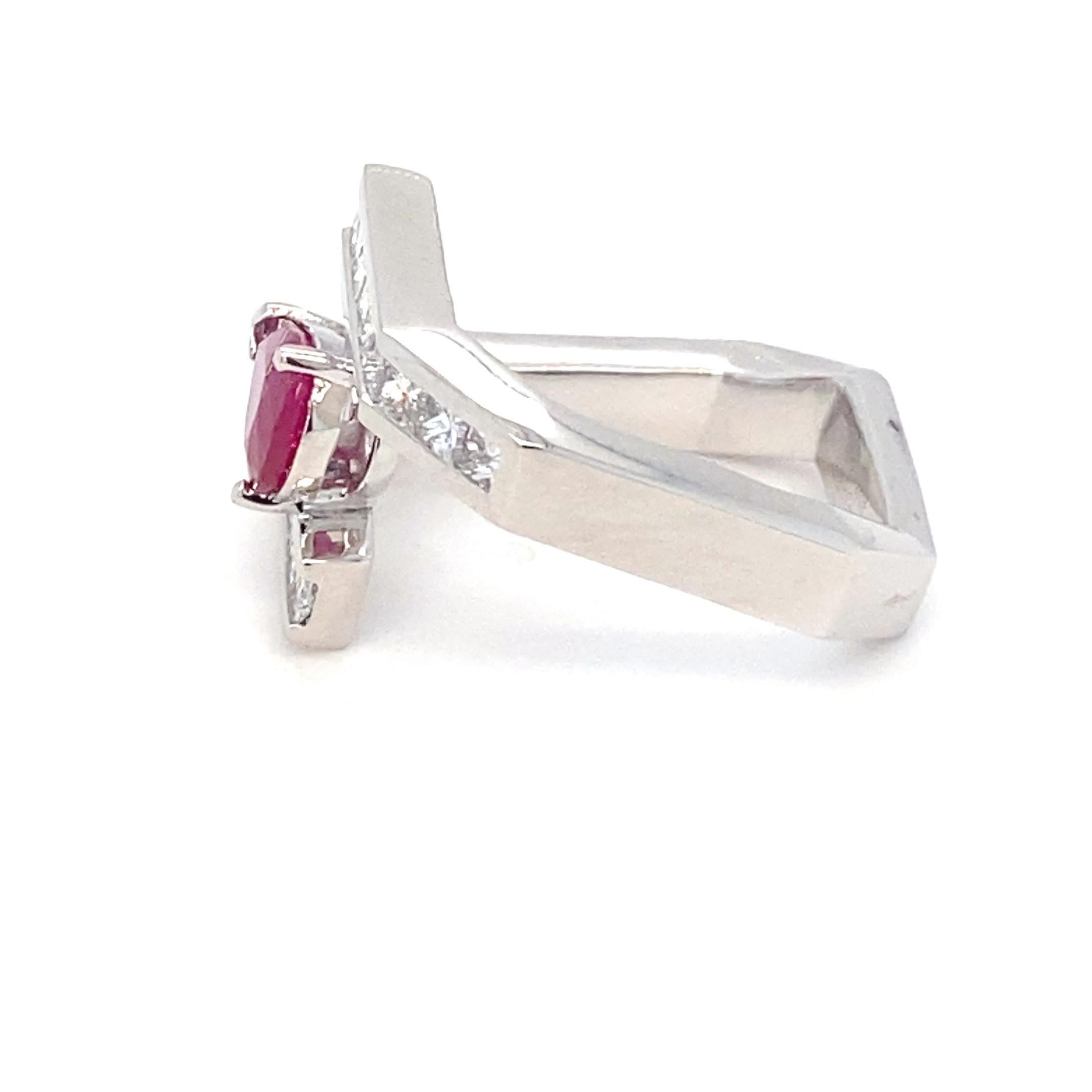 GIA Certified 1.13 Carat Pear Cut Burmese Ruby Diamond Platinum Ring 8
