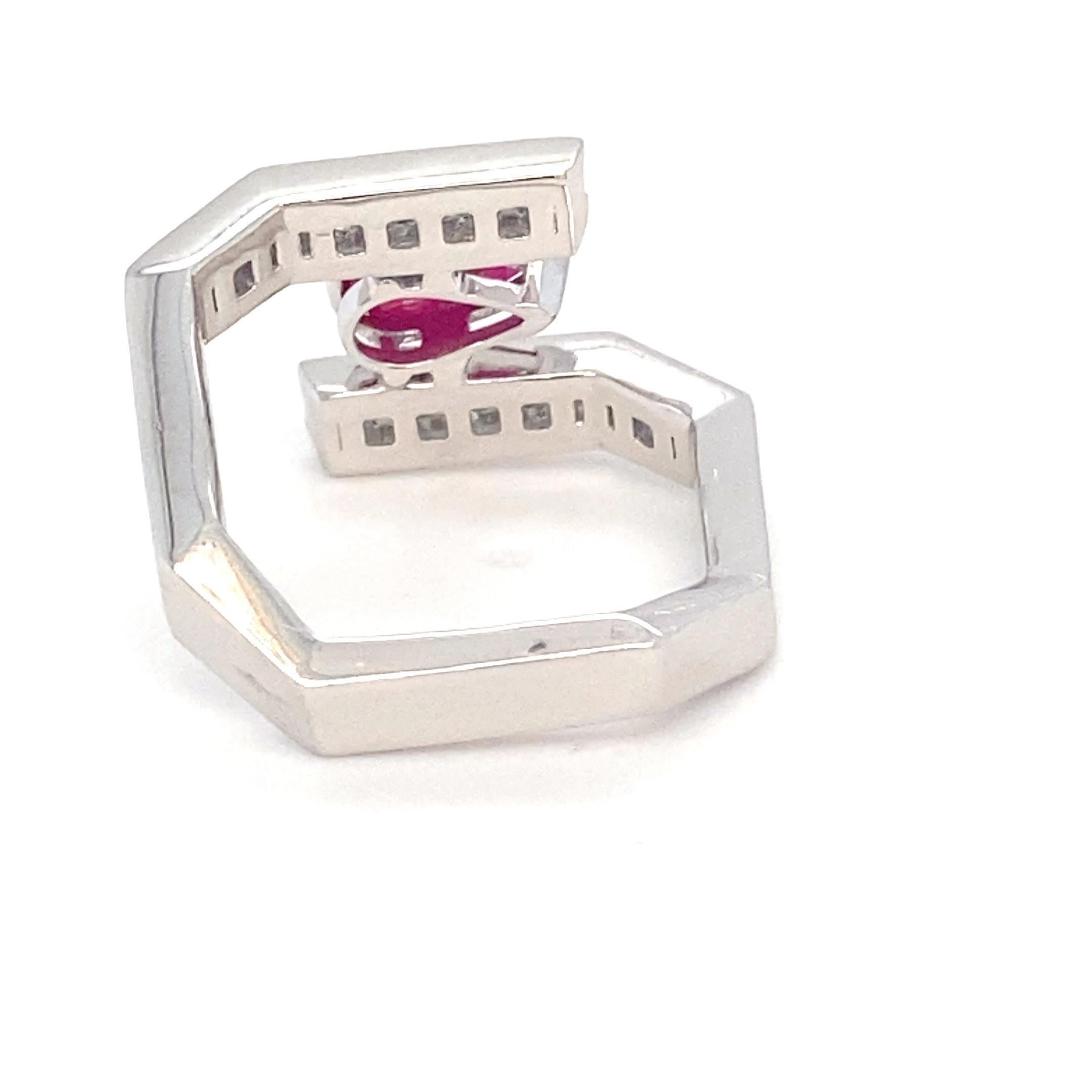 GIA Certified 1.13 Carat Pear Cut Burmese Ruby Diamond Platinum Ring 9