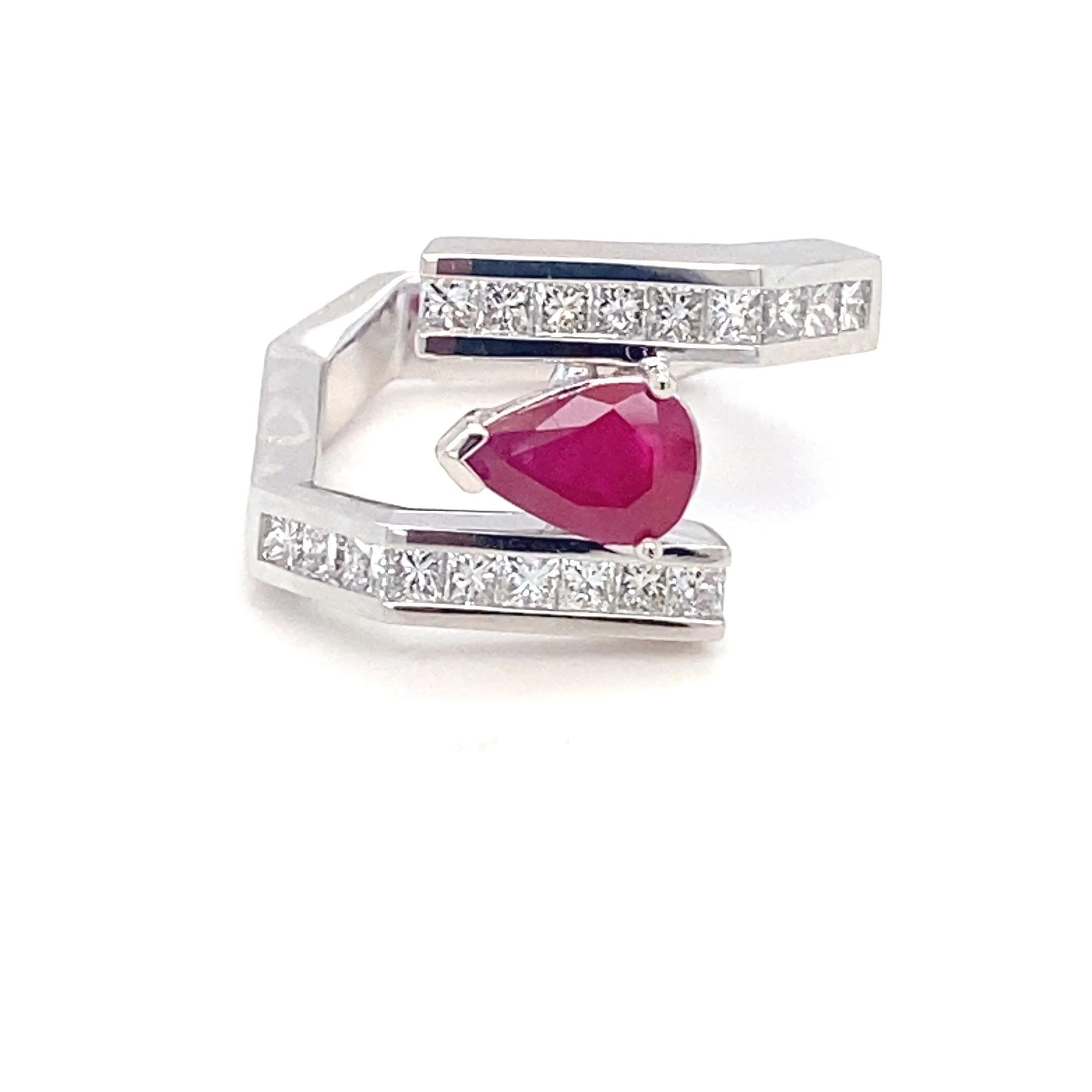 GIA Certified 1.13 Carat Pear Cut Burmese Ruby Diamond Platinum Ring 11